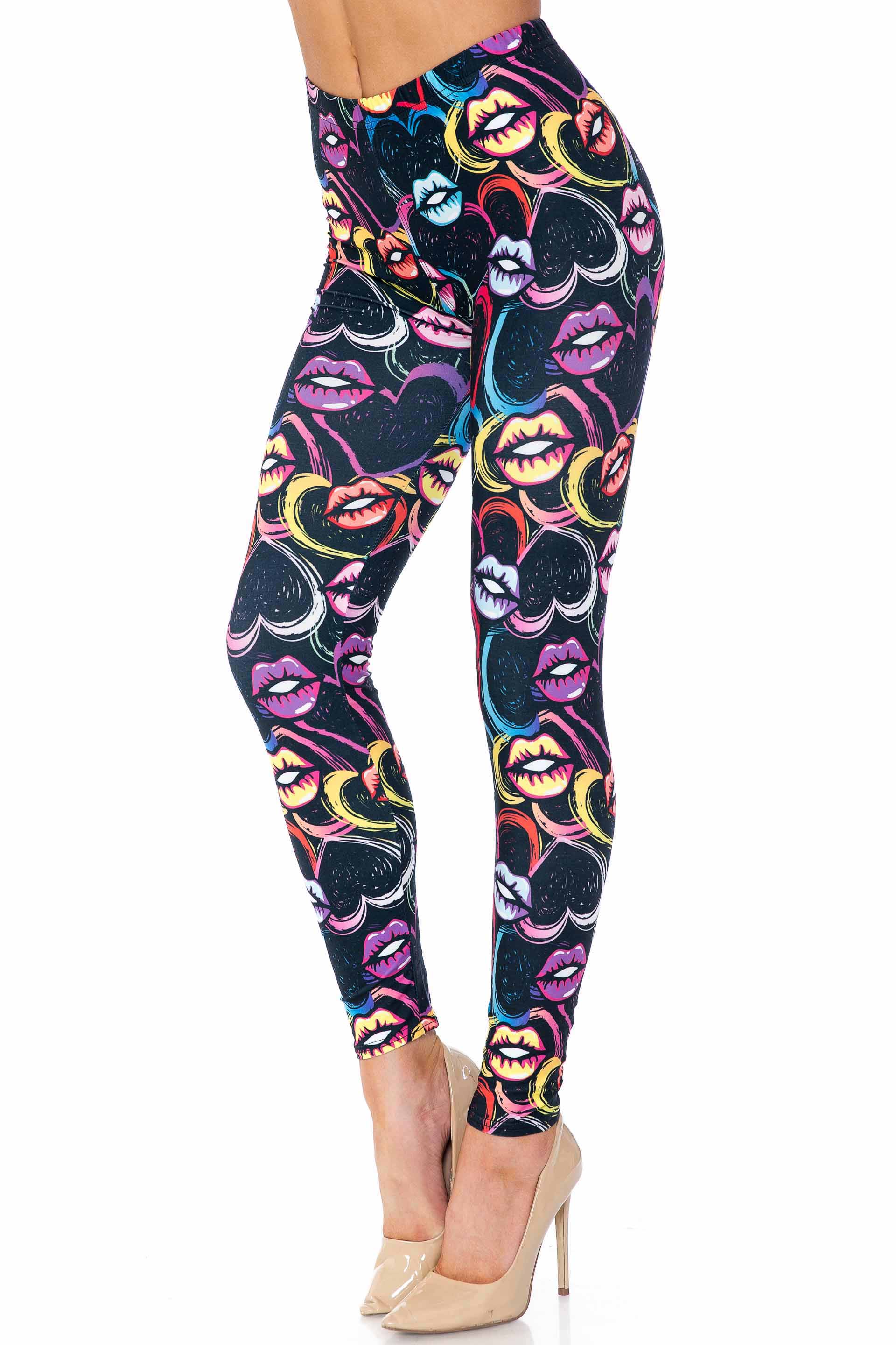 Creamy Soft Colorful Lips and Hearts Extra Plus Size Leggings - 3X-5X - USA Fashion
