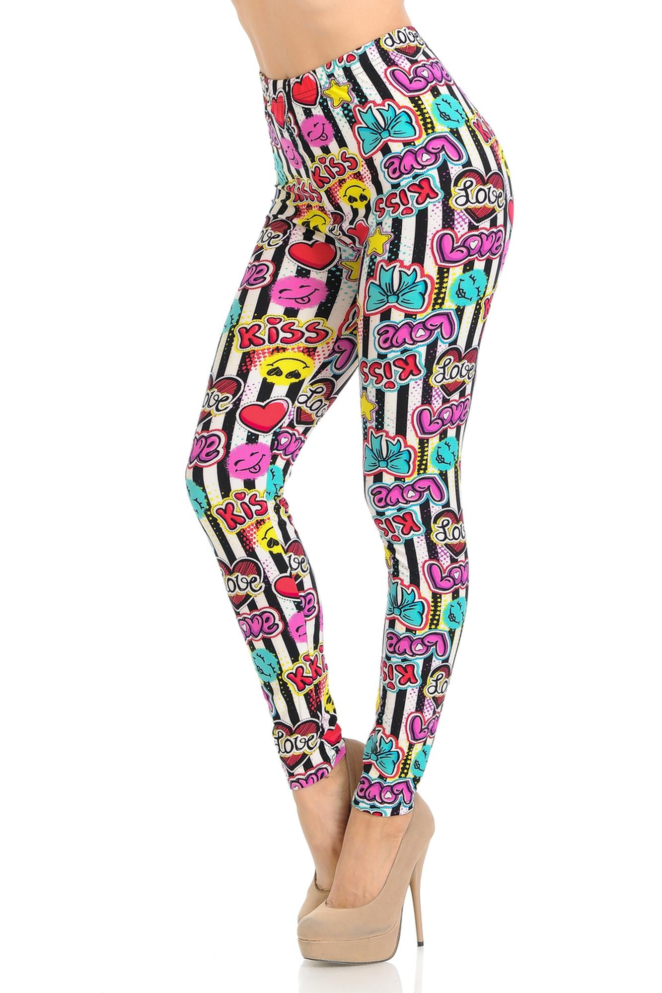 Buttery Smooth Stripes Love and Kisses Extra Plus Size Leggings - 3X-5X