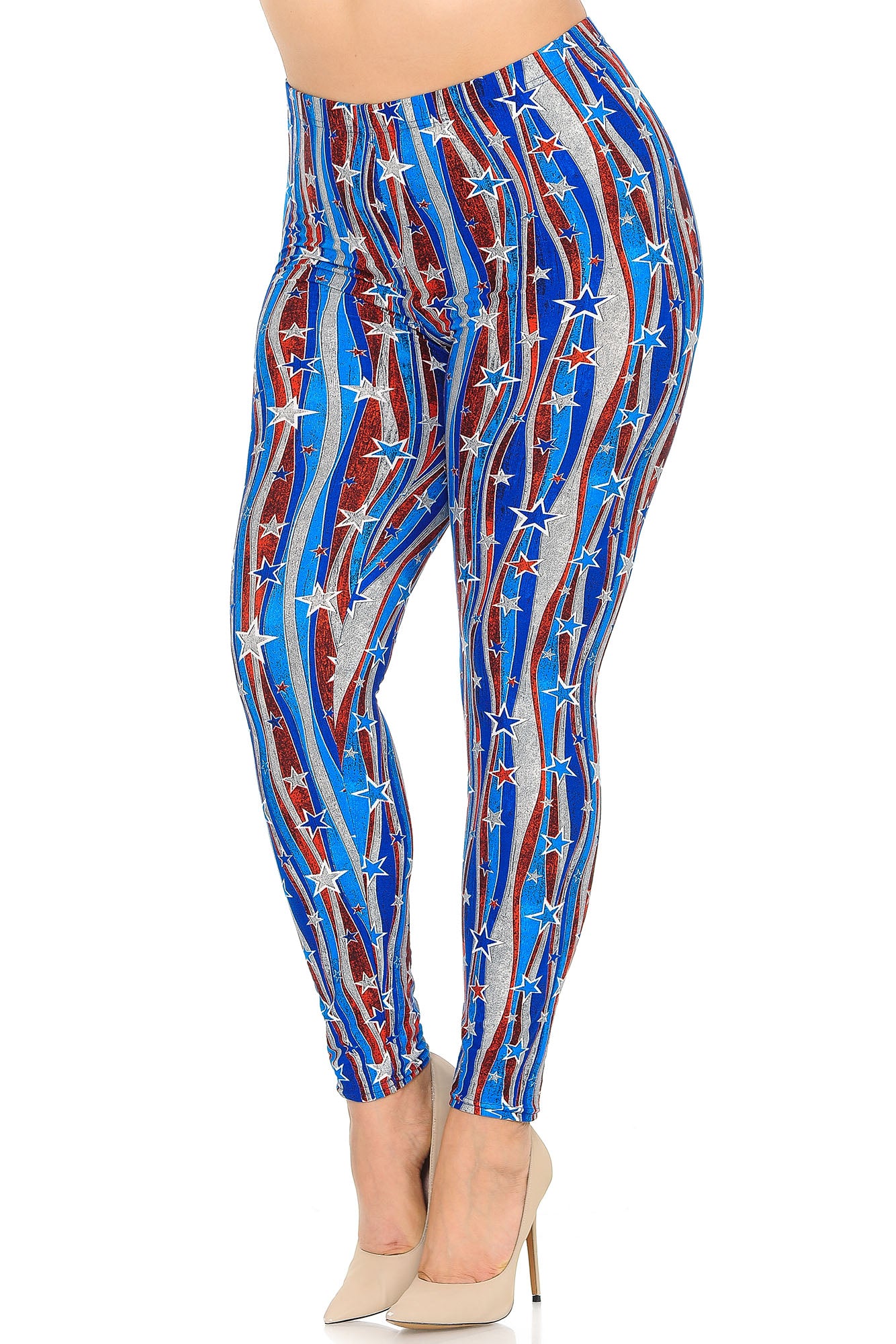 Buttery Smooth Metallic USA Flag Extra Plus Size Leggings - 3X-5X
