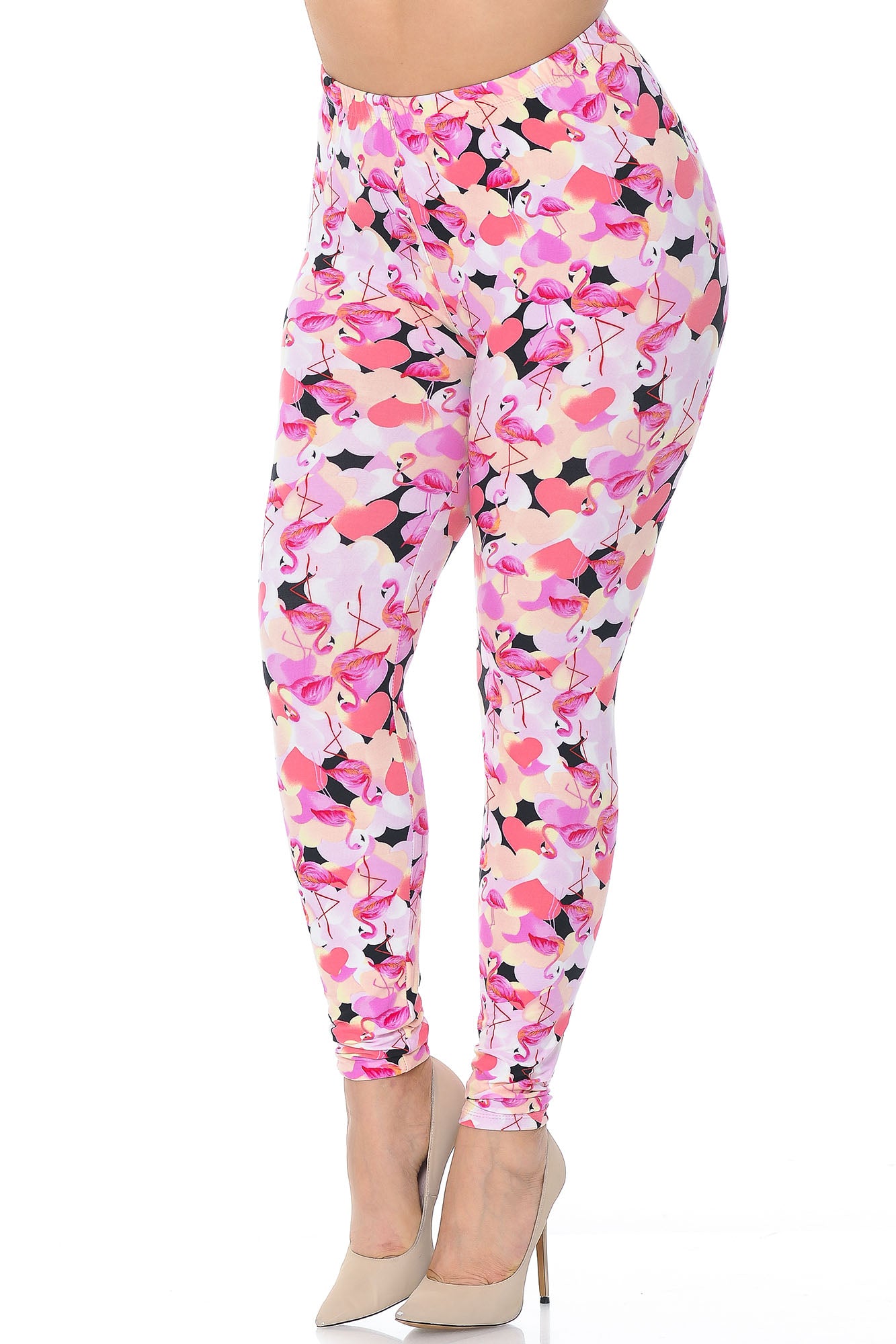 Buttery Smooth Gorgeous Pink Flamingos Extra Plus Size Leggings - 3X-5X