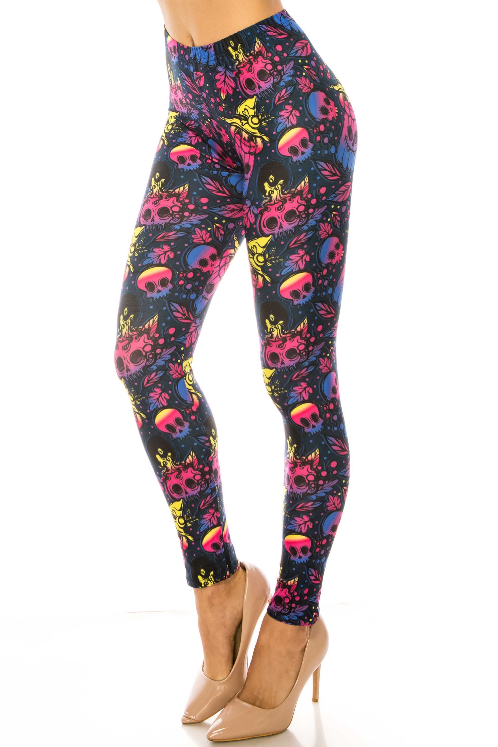 Creamy Soft Autumn Ombre Skulls Extra Plus Size Leggings - 3X-5X - USA Fashion