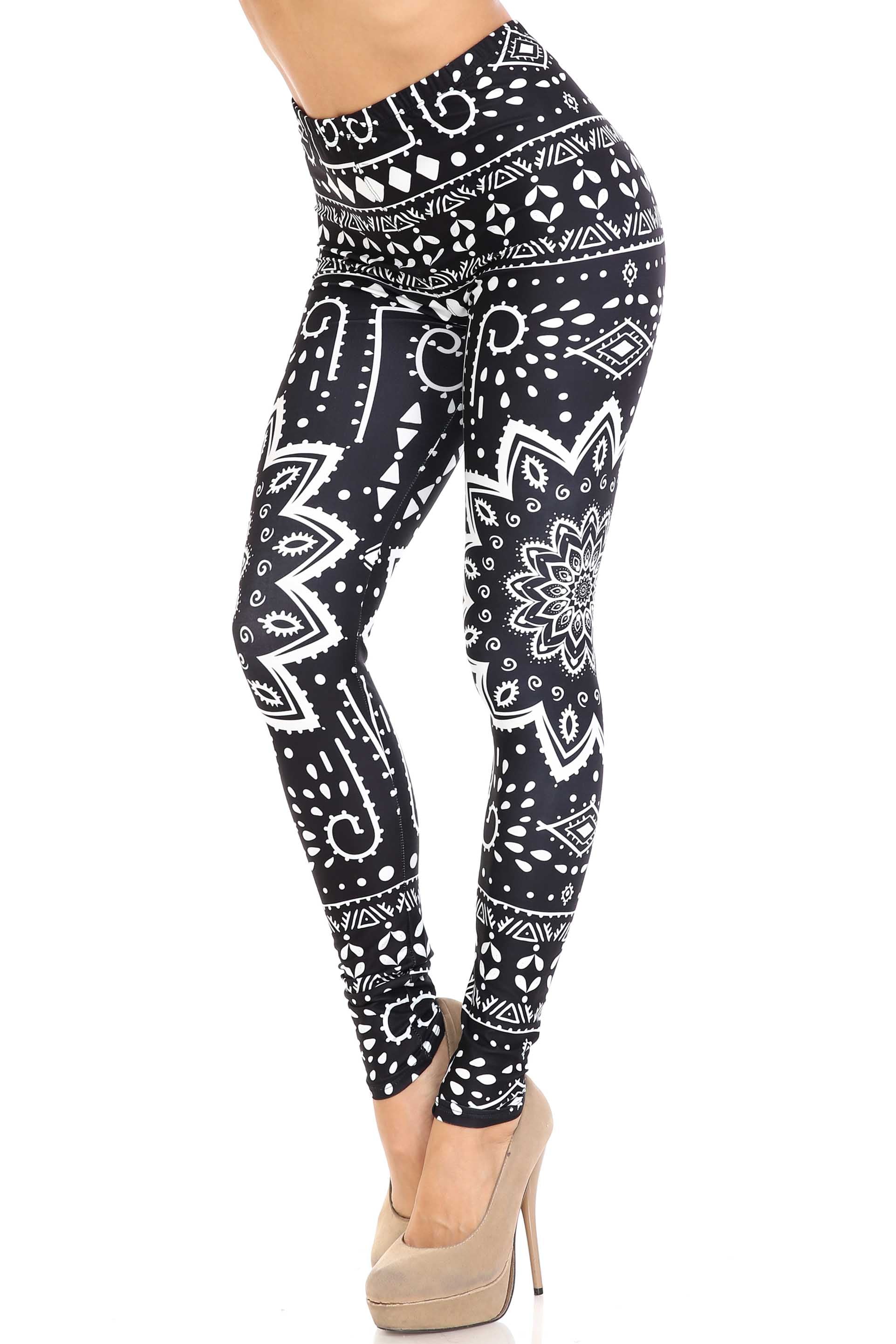 Creamy Soft Black Tribal Mandala Extra Plus Size Leggings - 3X-5X - By USA Fashion