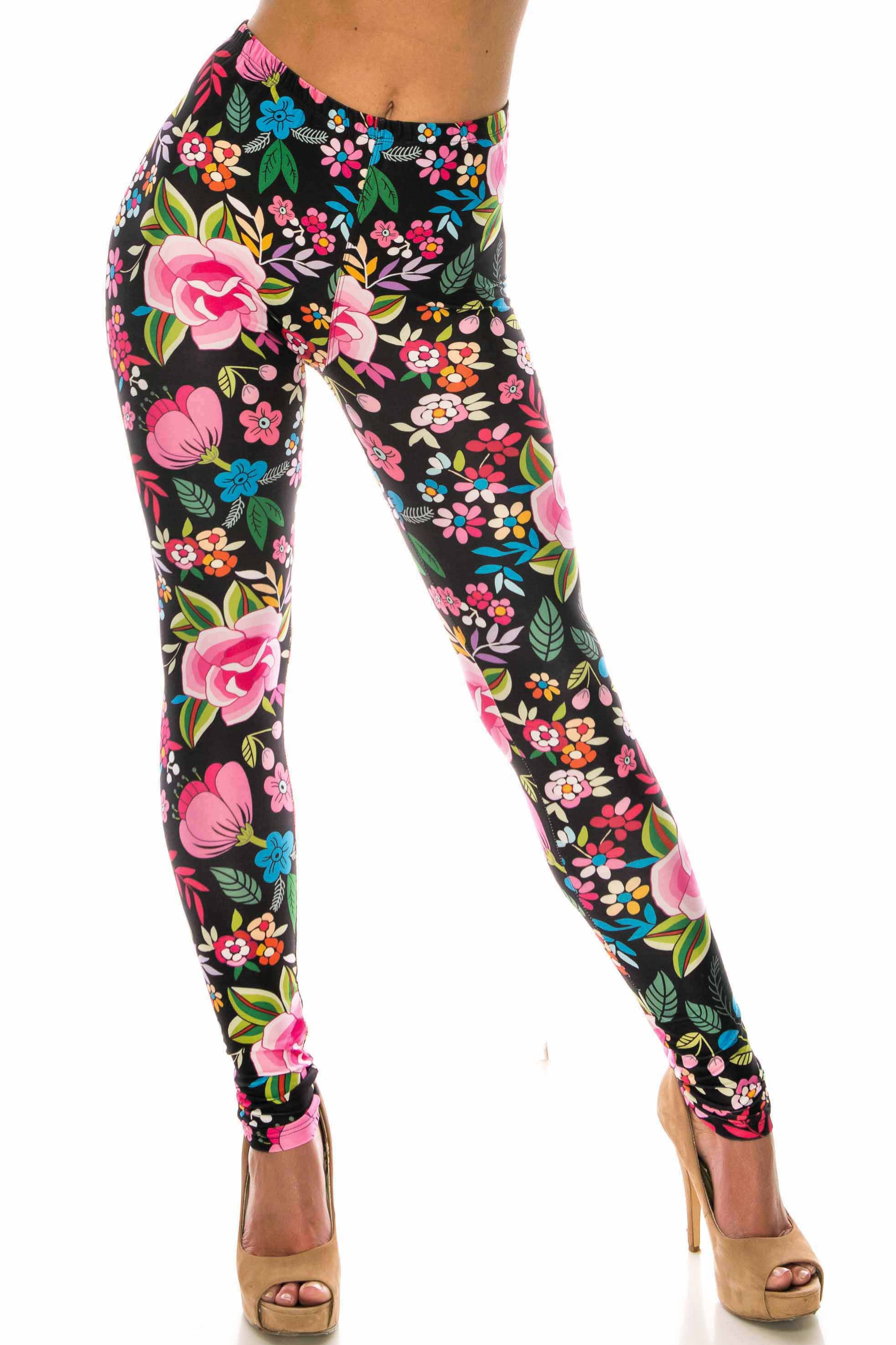 Creamy Soft Floral Oasis Extra Plus Size Leggings - 3X-5X - USA Fashion