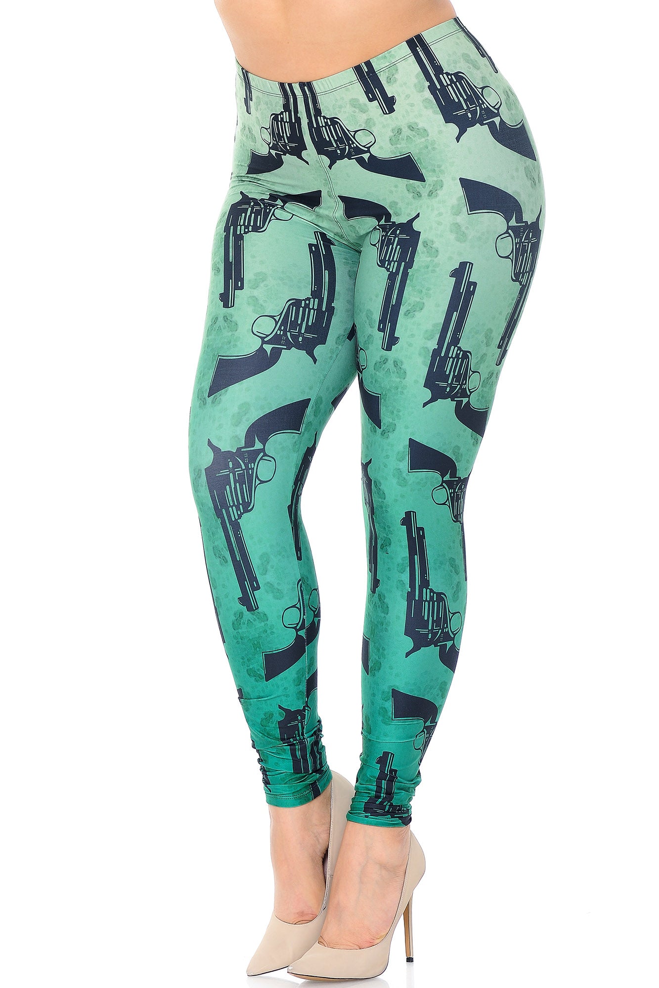 Creamy Soft Ombre Green Guns Extra Extra Plus Size Leggings - 3X-5X - USA Fashion