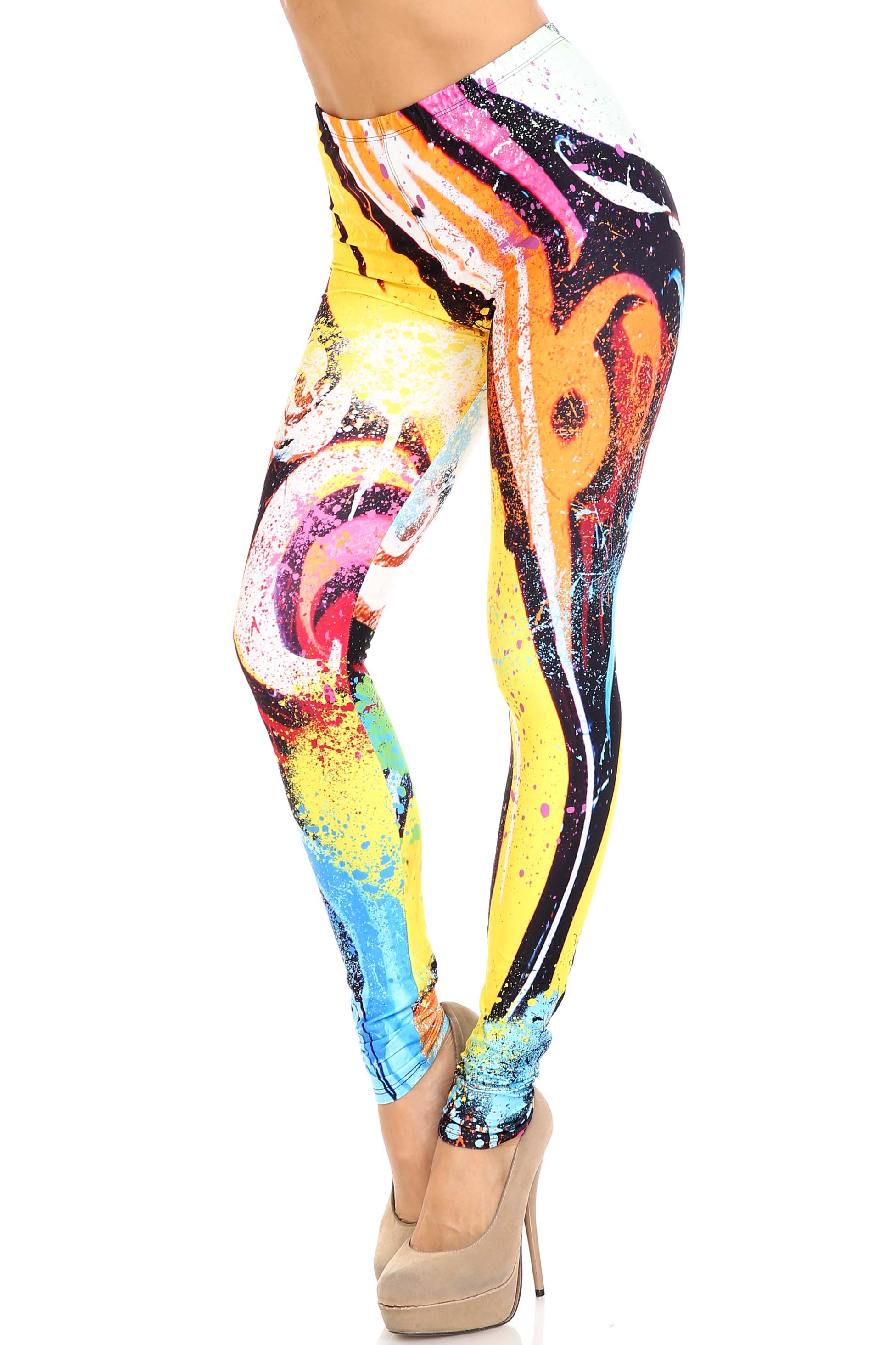 Creamy Soft Colorful Paint Strokes Extra Plus Size Leggings - 3X-5X - USA Fashion