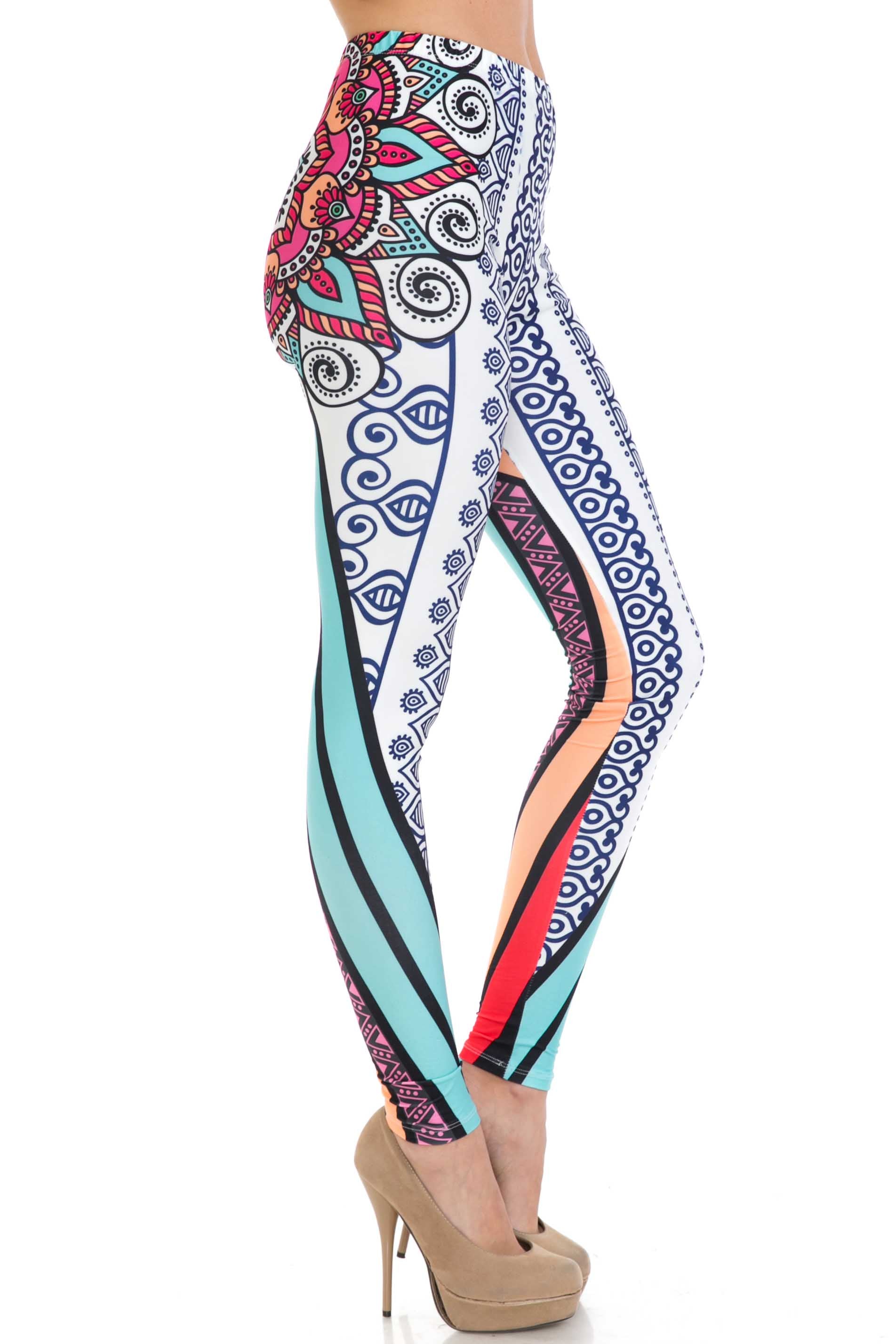 Creamy Soft Sexy Vertical Contouring Mandala Extra Plus Size Leggings - 3X-5X - USA Fashion