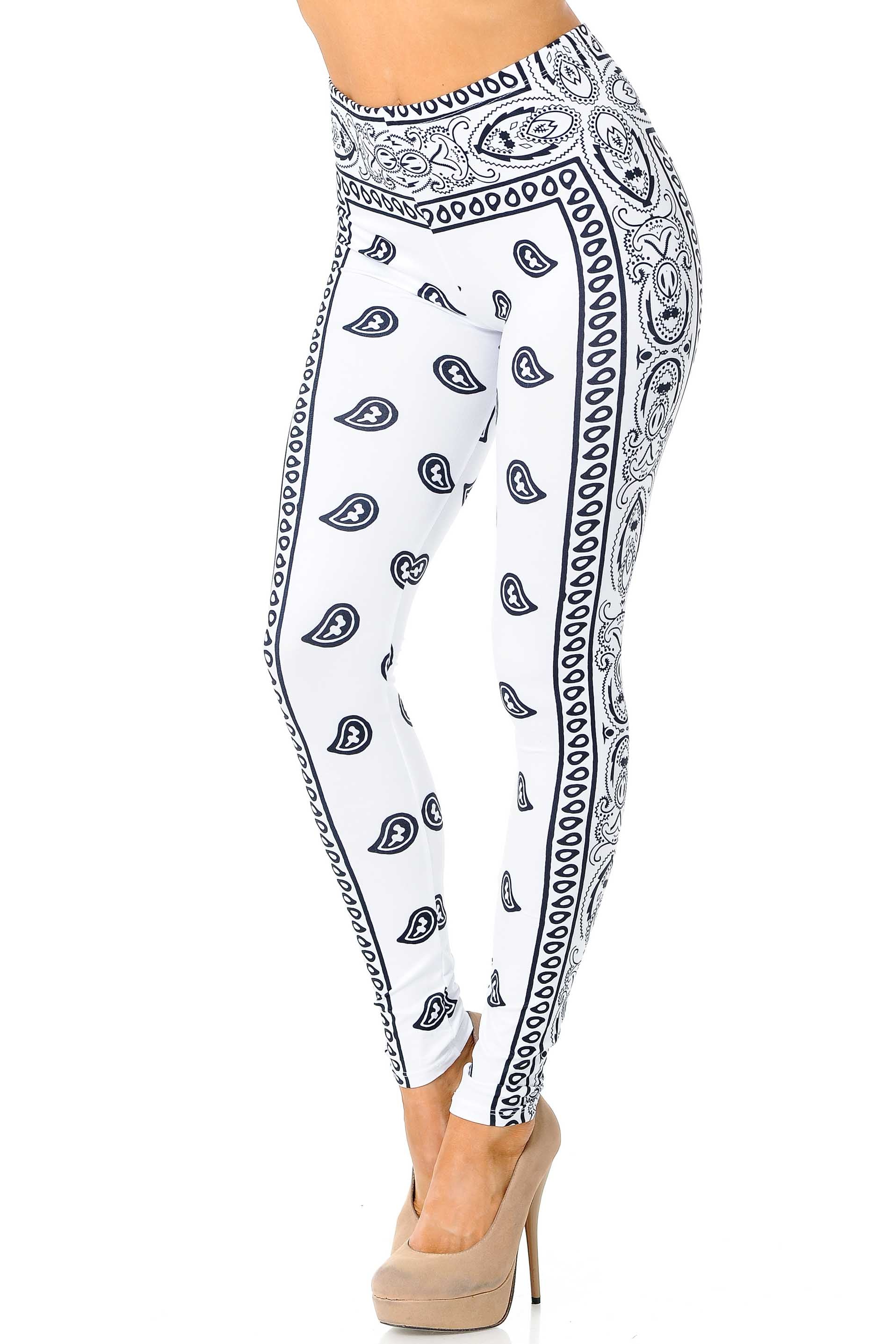 Creamy Soft White Bandana Extra Plus Size Leggings - 3X-5X - USA Fashion