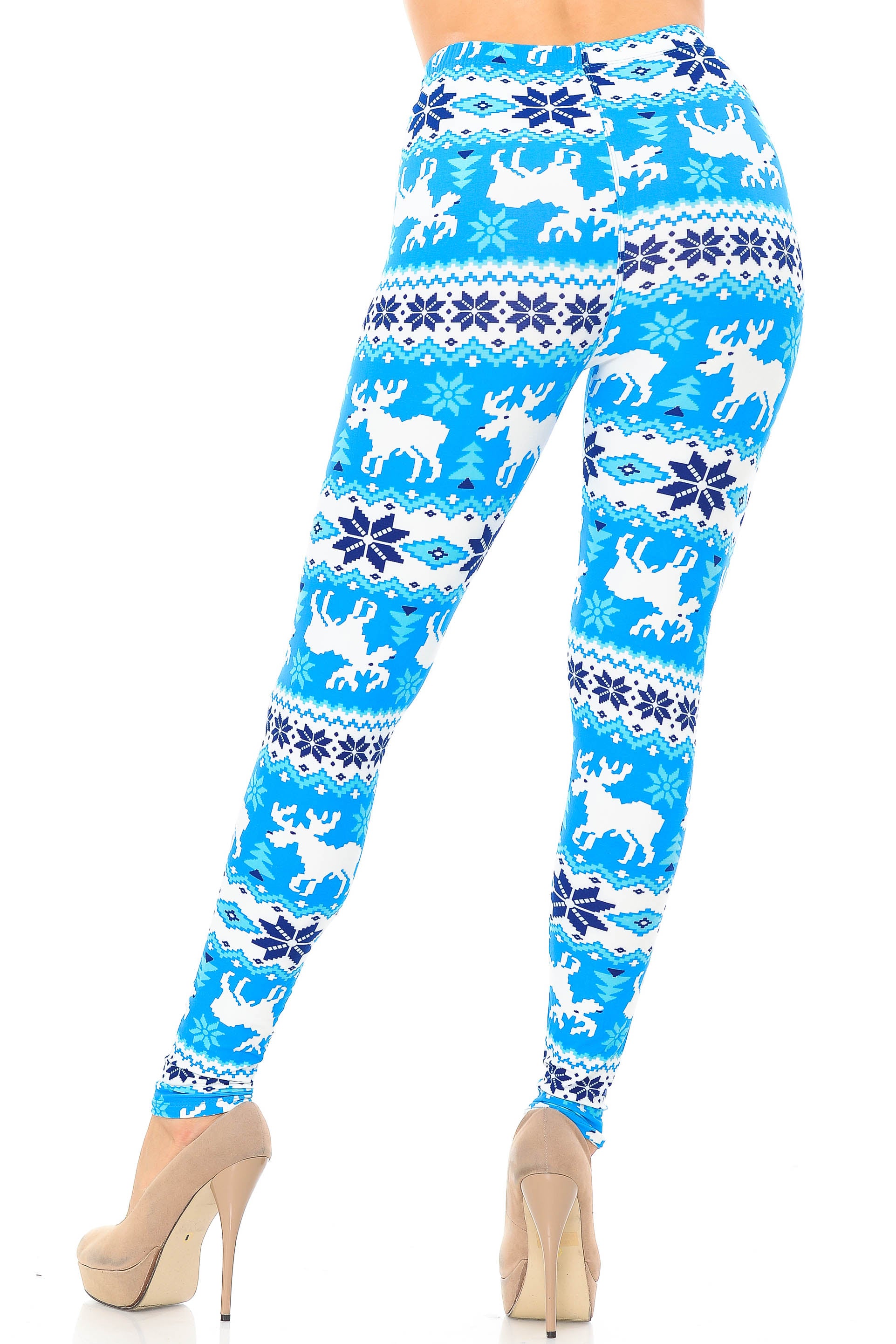 Buttery Soft Icy Blue Christmas Reindeer Leggings