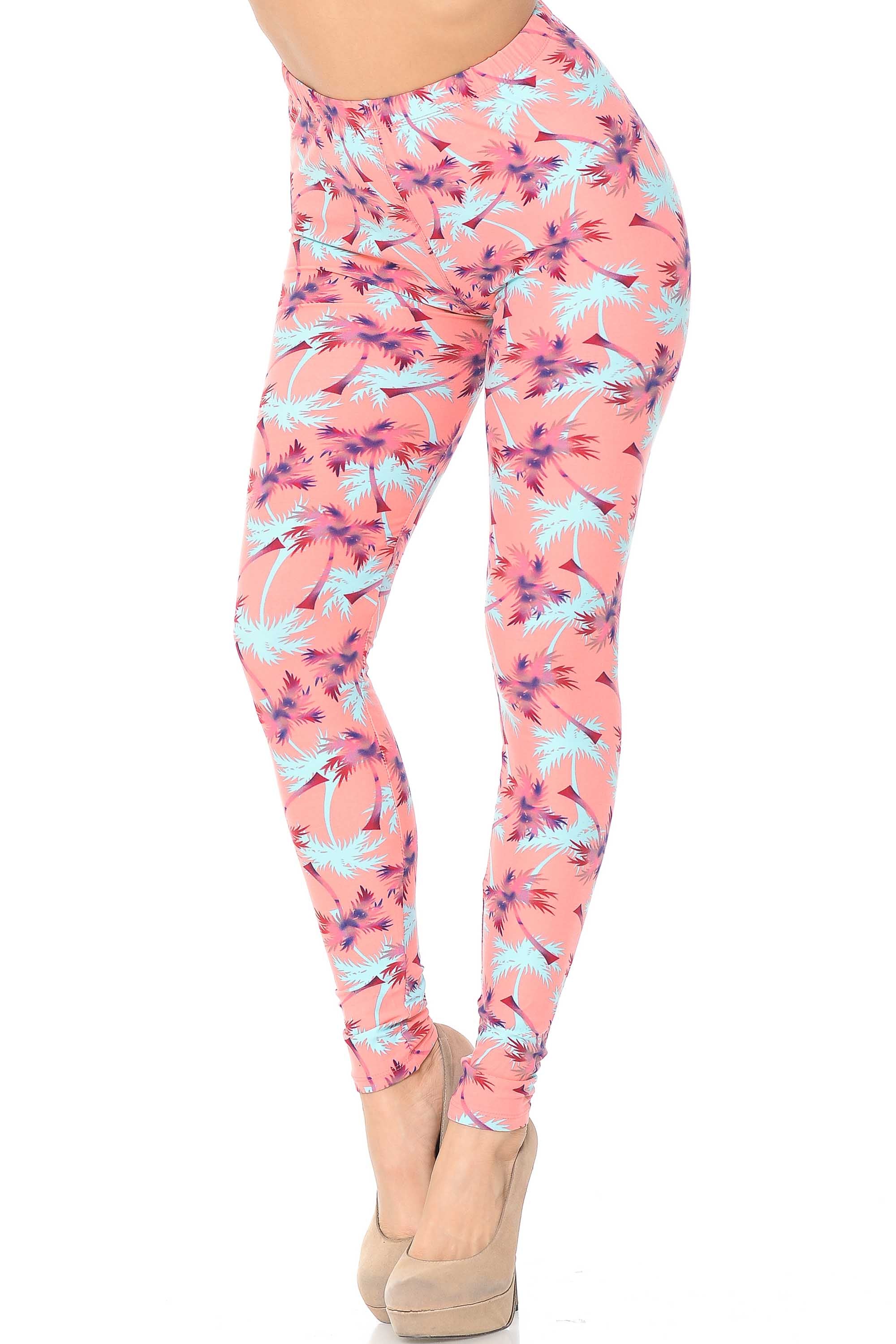 Buttery Smooth Coral Palm Tree Leggings