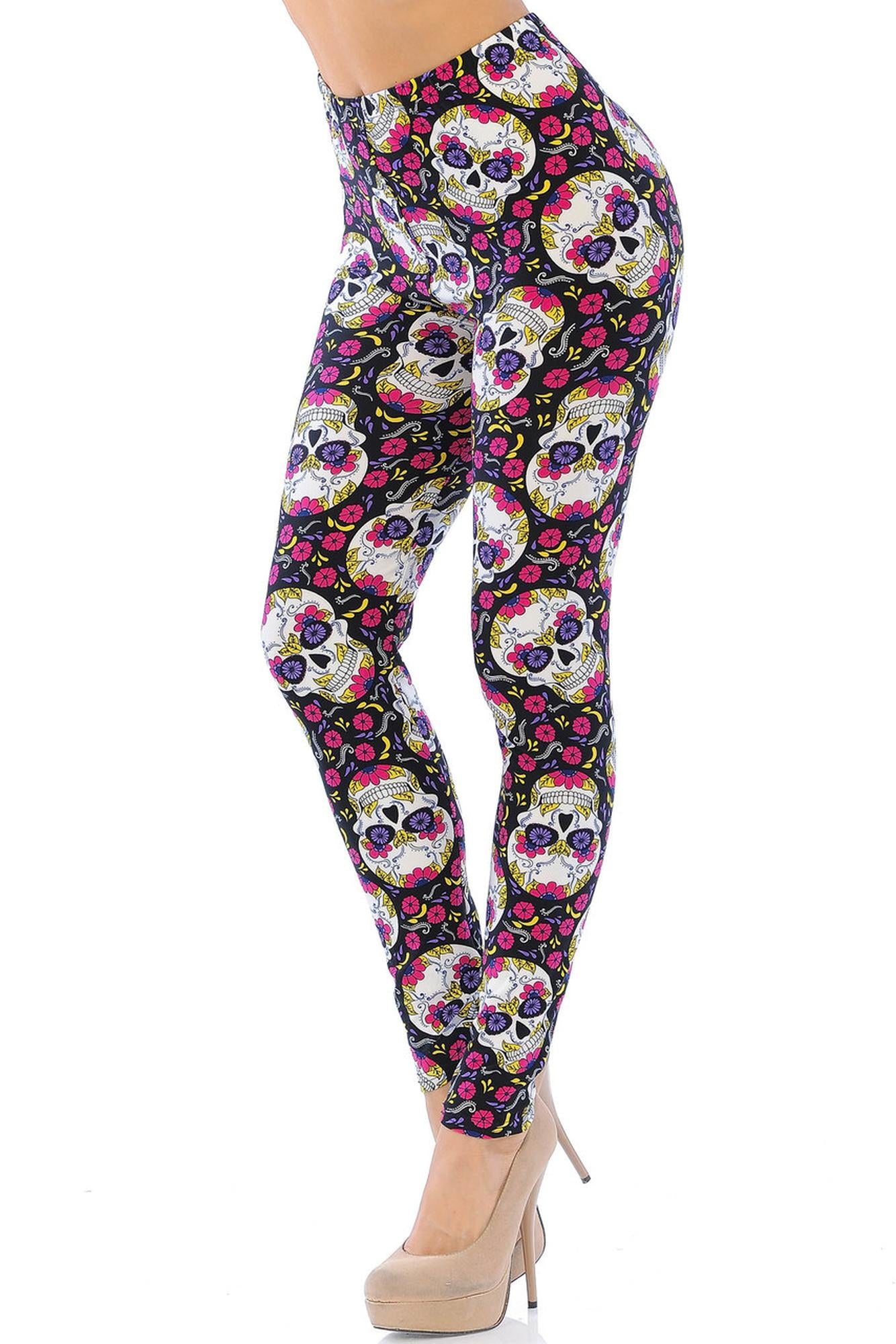 Buttery Smooth Floral Petal Sugar Skull Leggings