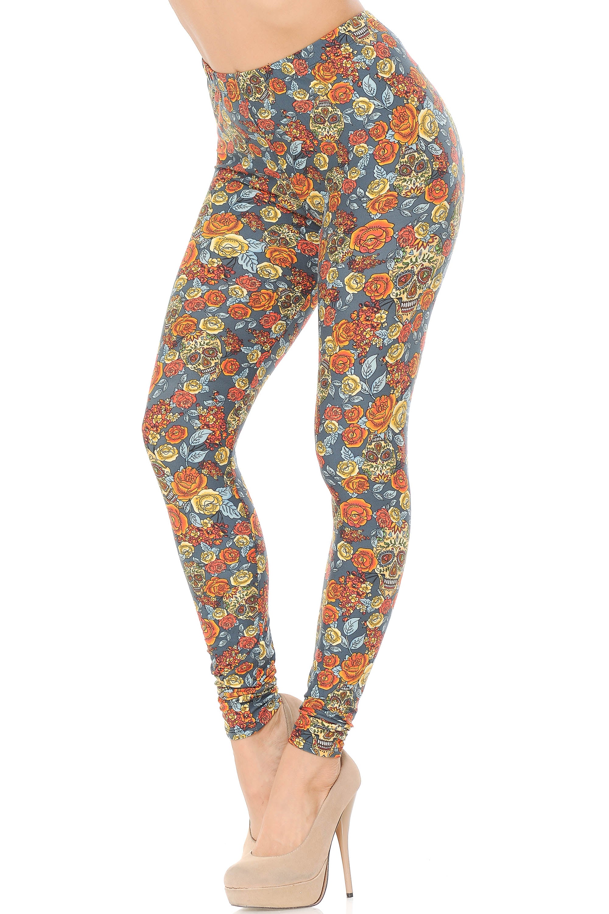 Buttery Smooth Charcoal Rose and Skull Leggings