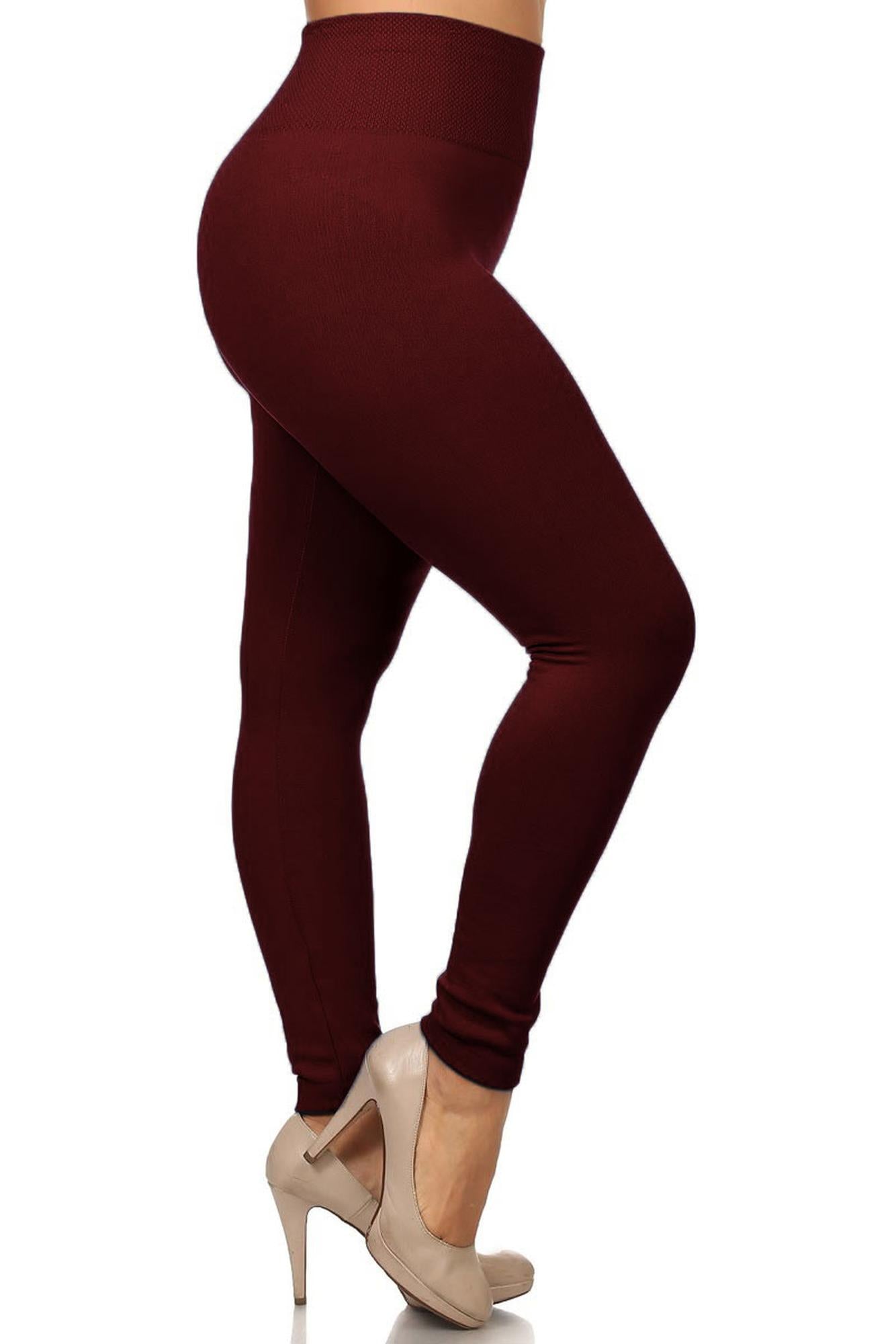 Banded High Waist Fleece fully lined Leggings - Plus Size
