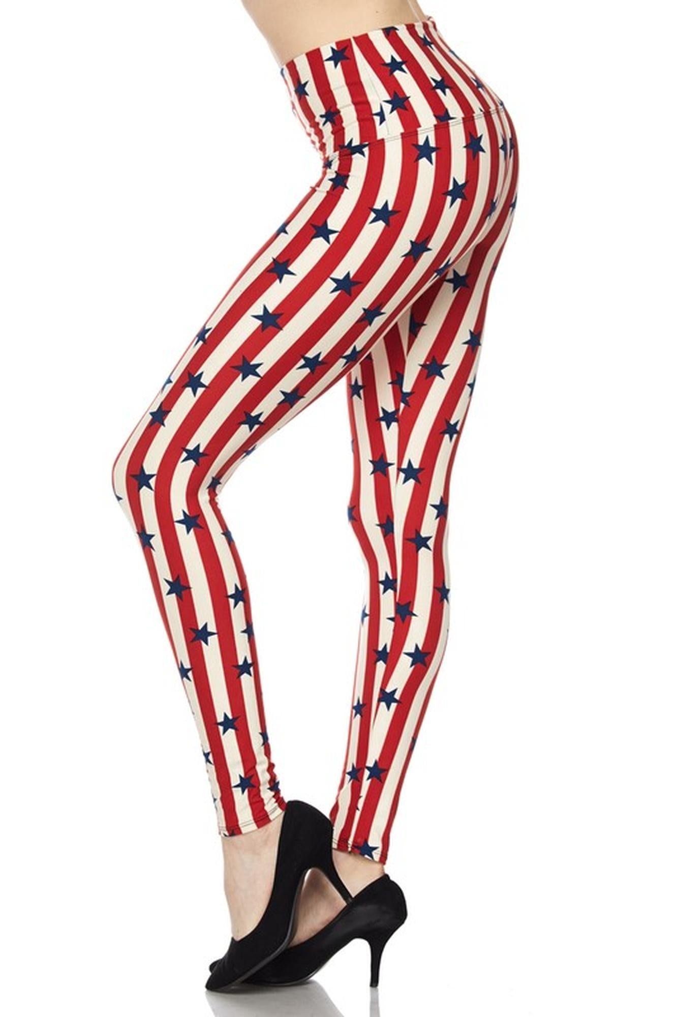 Buttery Smooth High Waist Vertical Stripes USA Flag Leggings