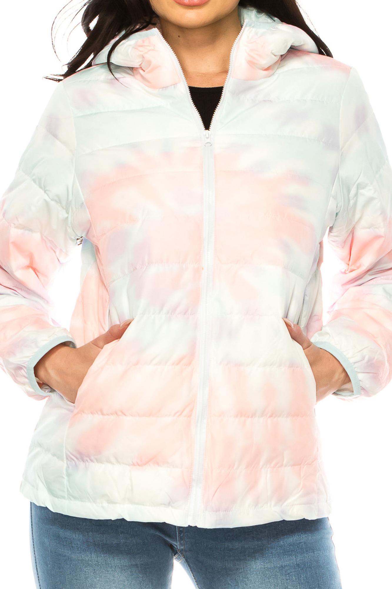 Women's Coral & Teal Swirl Winter Puffer Down Jacket