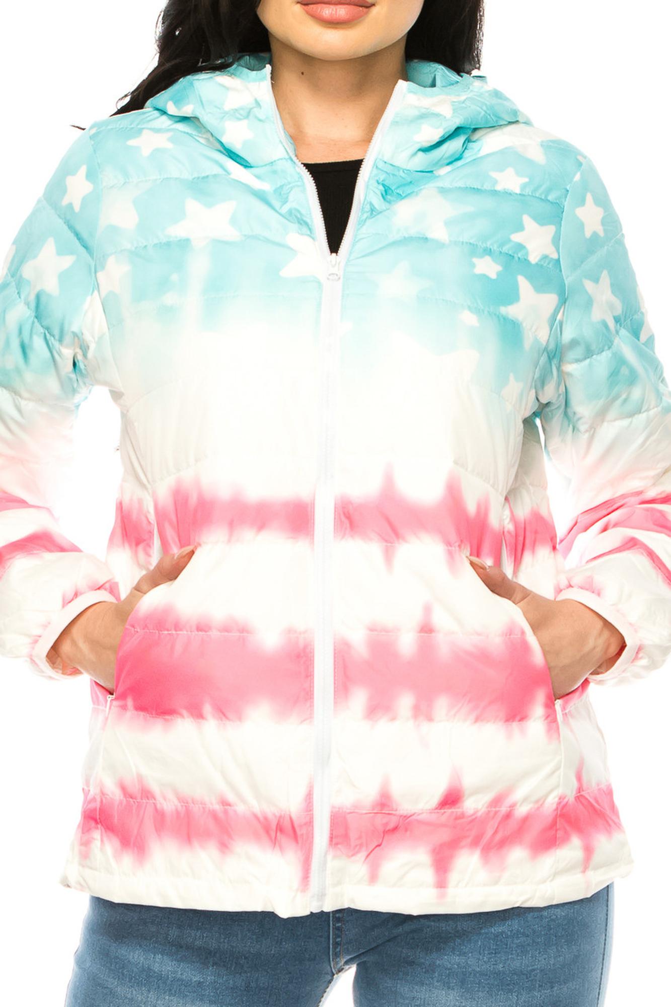 Women's Pink & Blue Star Daub Winter Puffer Down Jacket