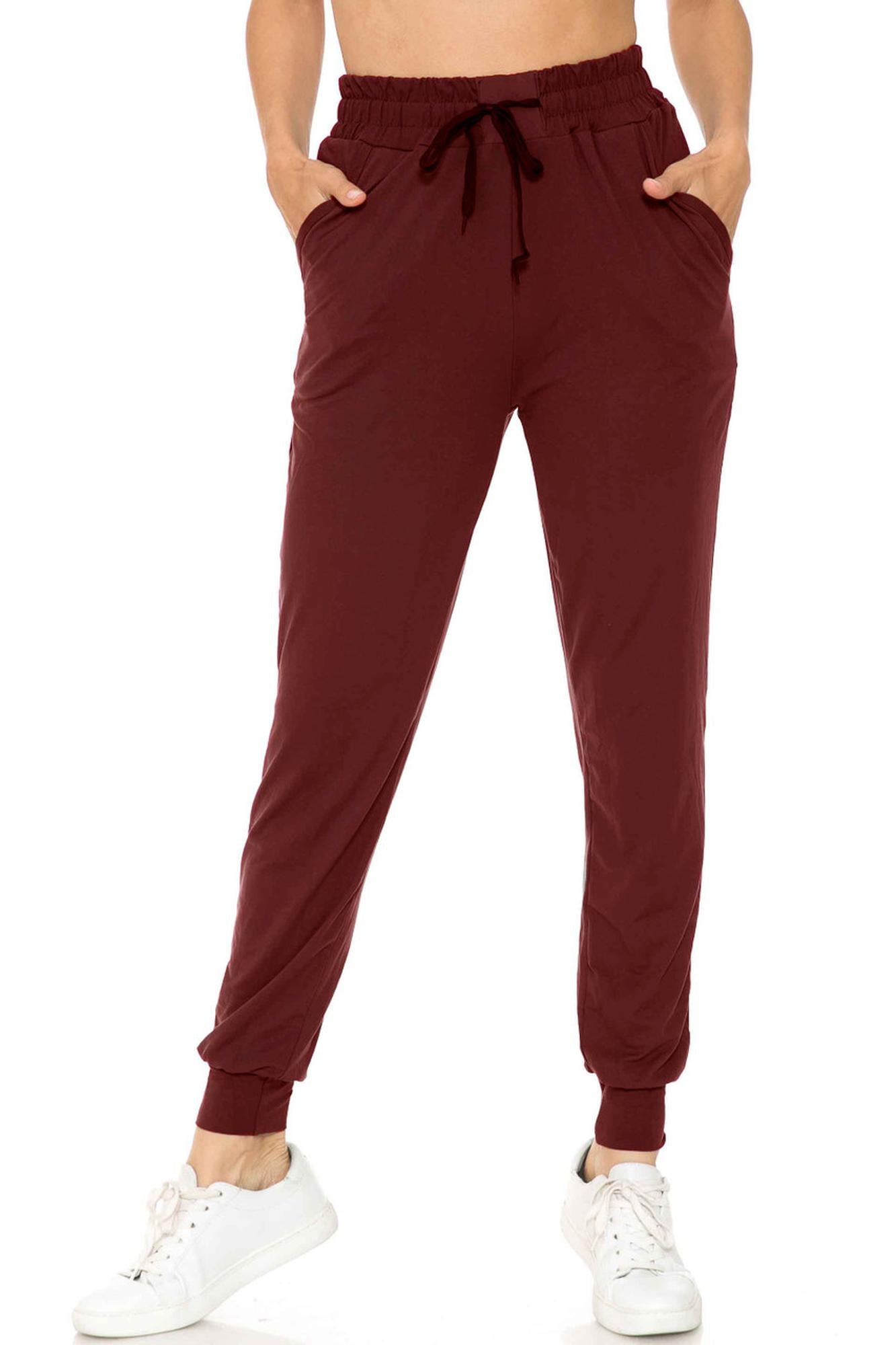 Buttery Soft Solid Essential Burgundy Joggers - EEVEE