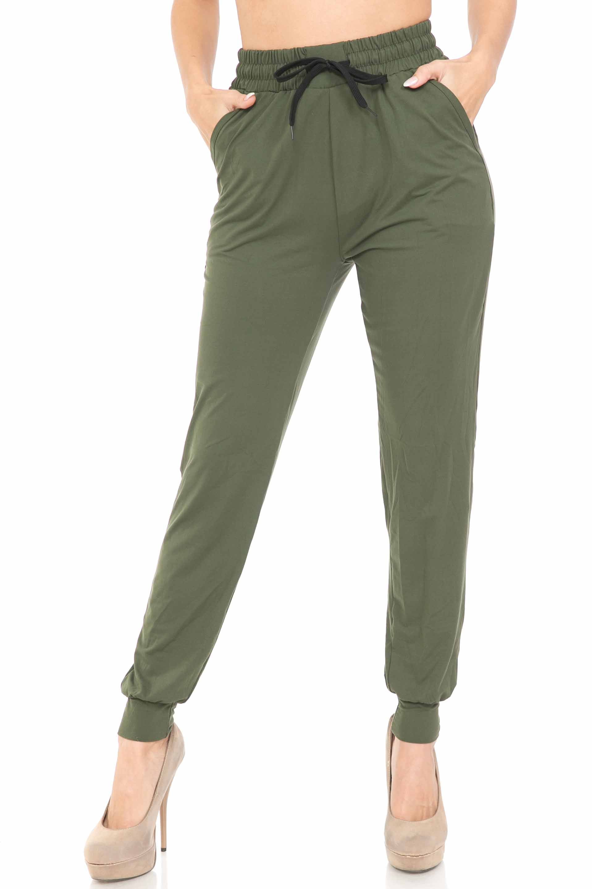 Buttery Soft Solid Essential Olive Joggers - EEVEE