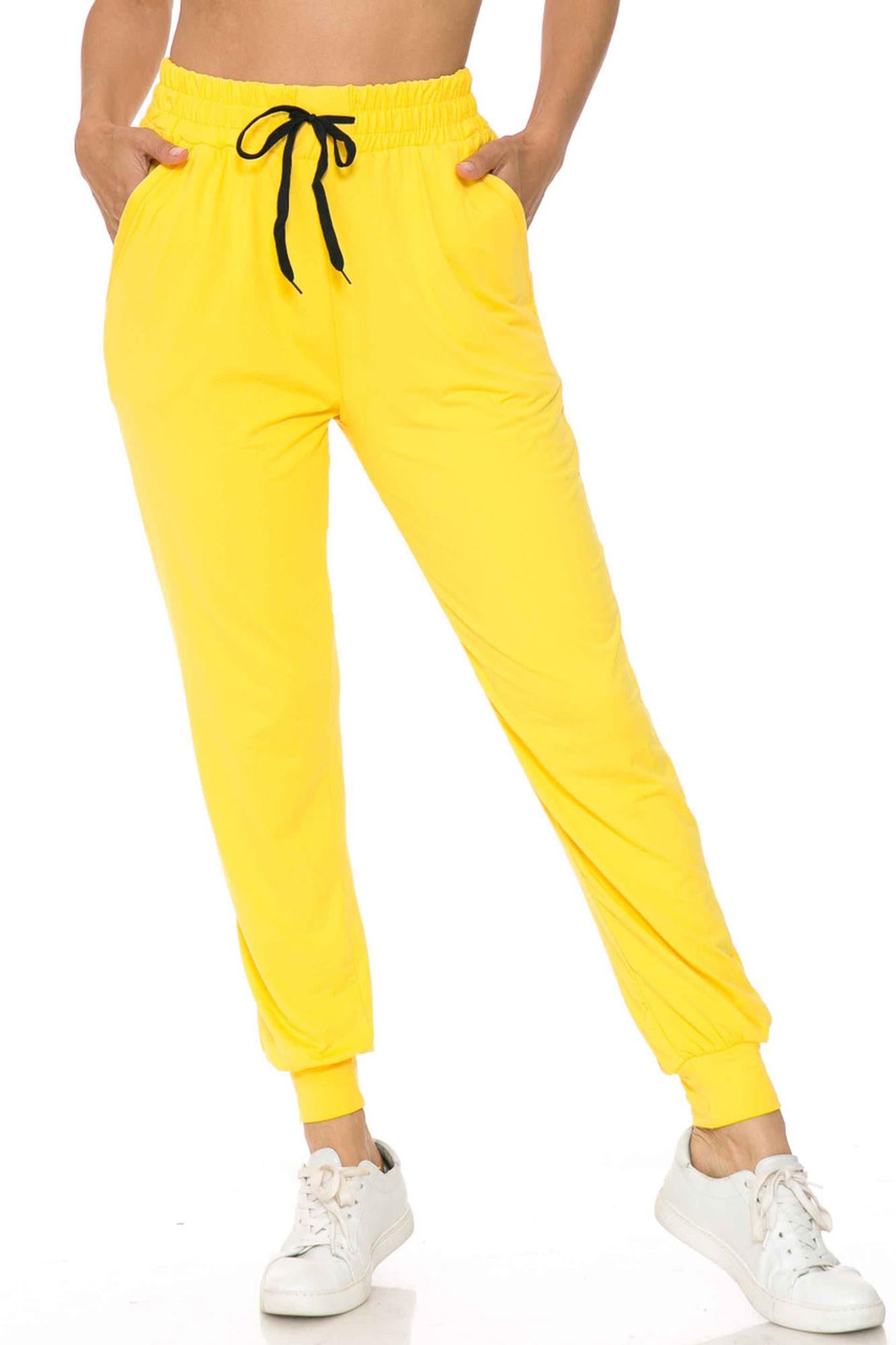 Buttery Soft Solid Essential Yellow Women's Joggers - EEVEE