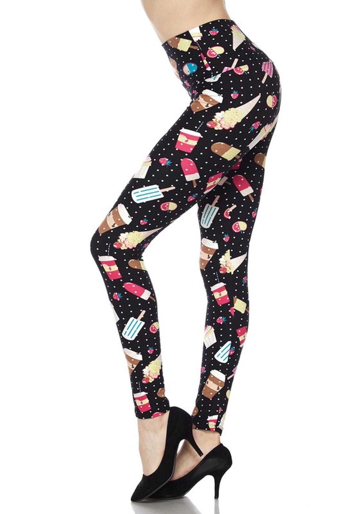 Buttery Smooth Summer Treats High Waisted Plus Size Leggings - White Mini Dots