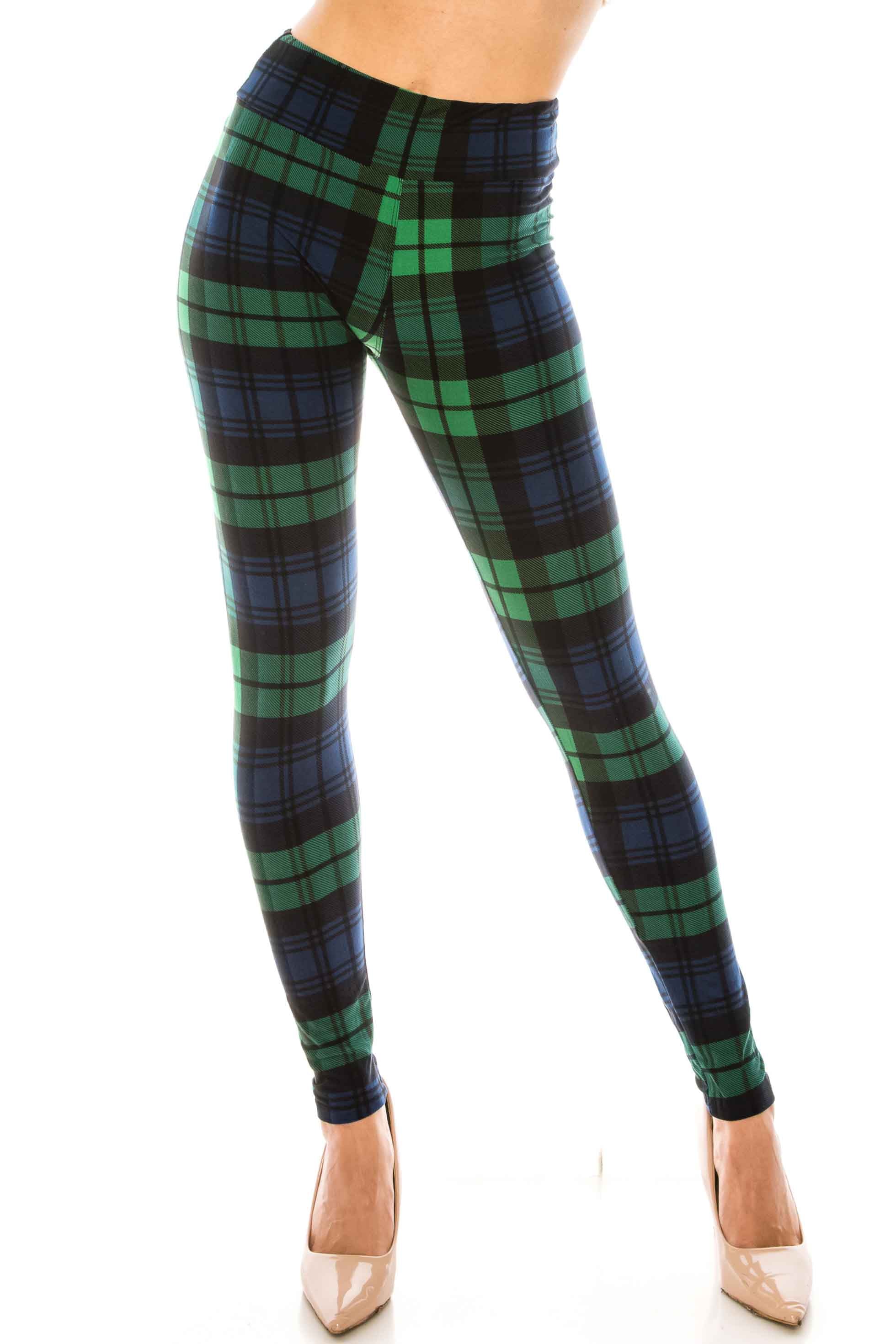 Buttery Soft Green Plaid High Waisted Plus Size Leggings