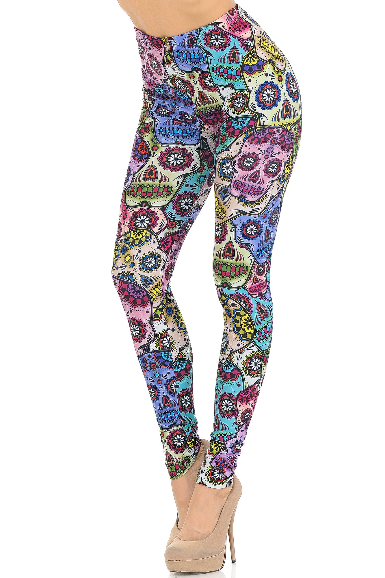 Creamy Soft Sugar Skull Extra Small Leggings - USA Fashion