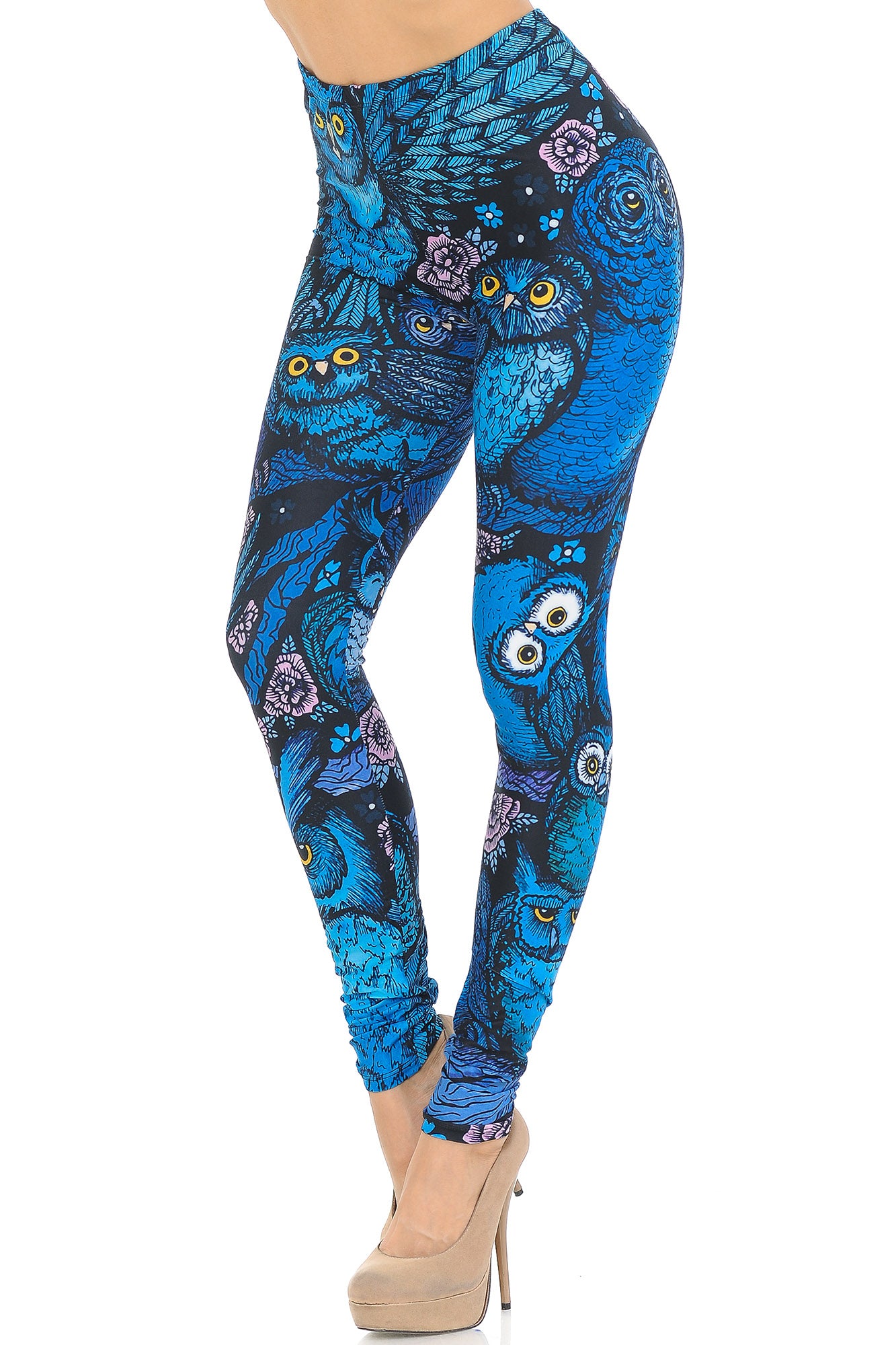 Creamy Soft Blue Owl Collage Extra Small Leggings - USA Fashion