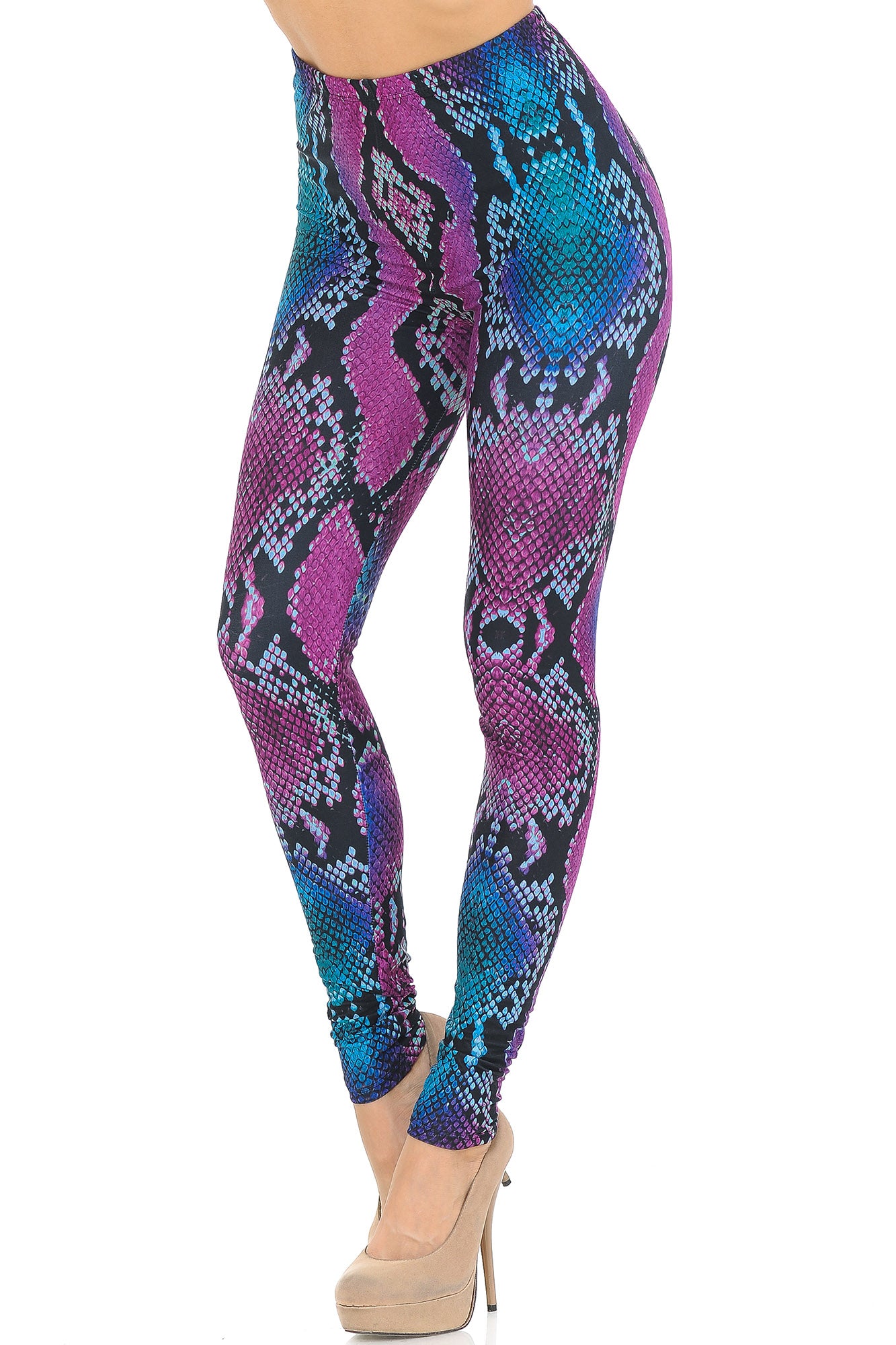 Creamy Soft Pink and Blue Snakeskin Extra Small Leggings - USA Fashion