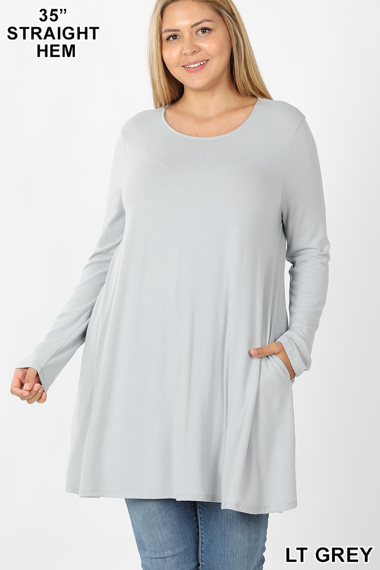 Long-Sleeve Plus Size Swing Tunic with Pockets