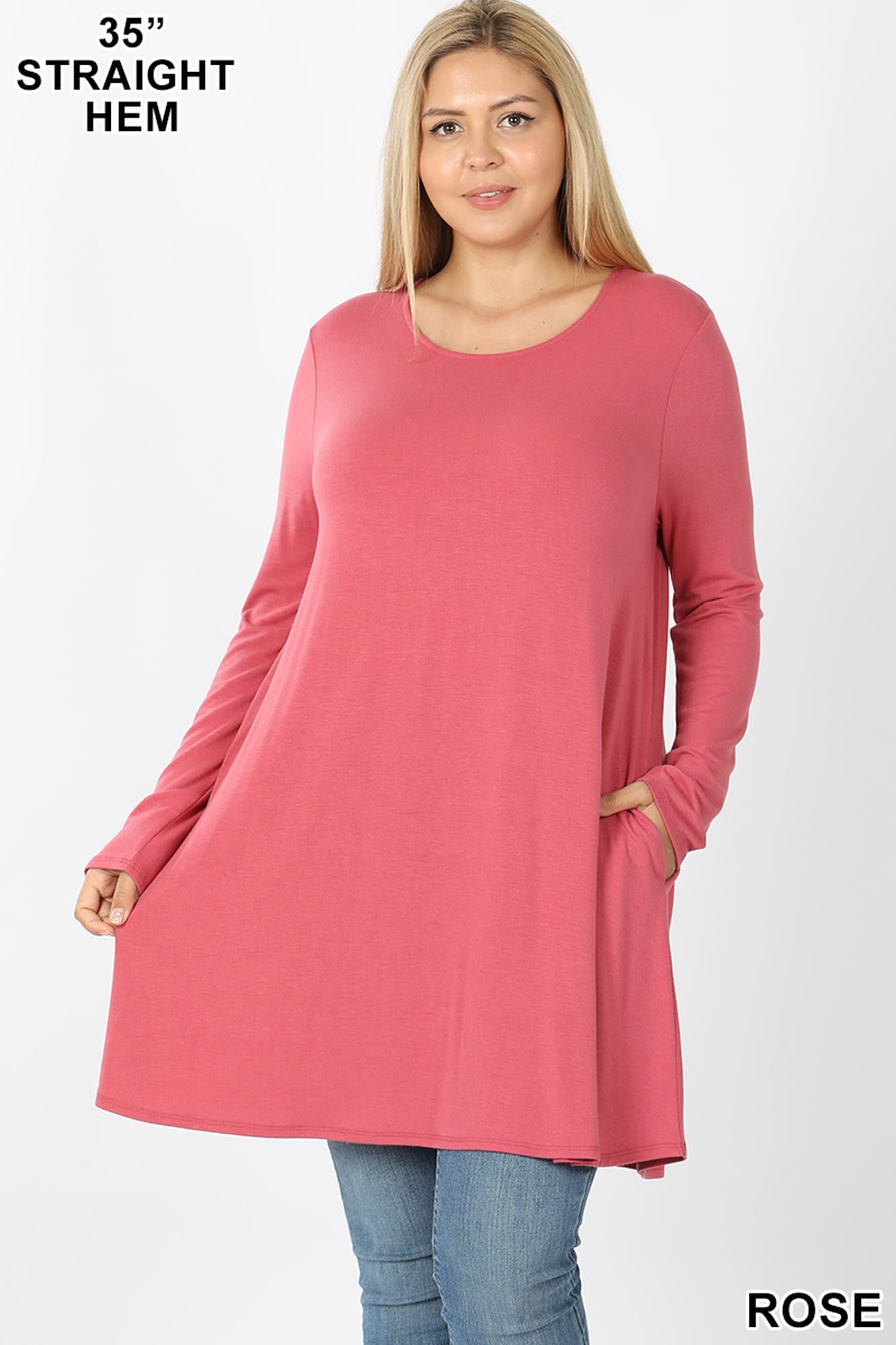 Long-Sleeve Plus Size Swing Tunic with Pockets