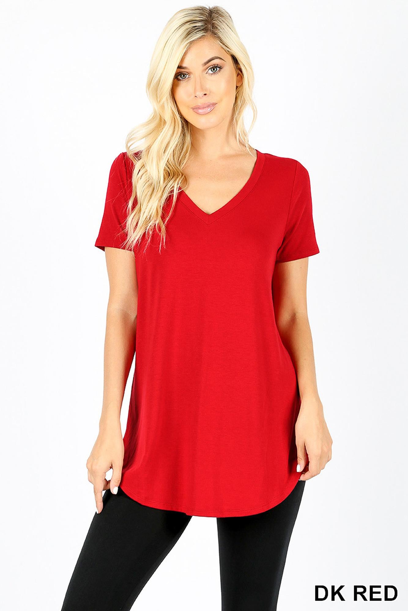 Premium Short-Sleeve Relaxed Fit V-Neck Round Hem Premium Top