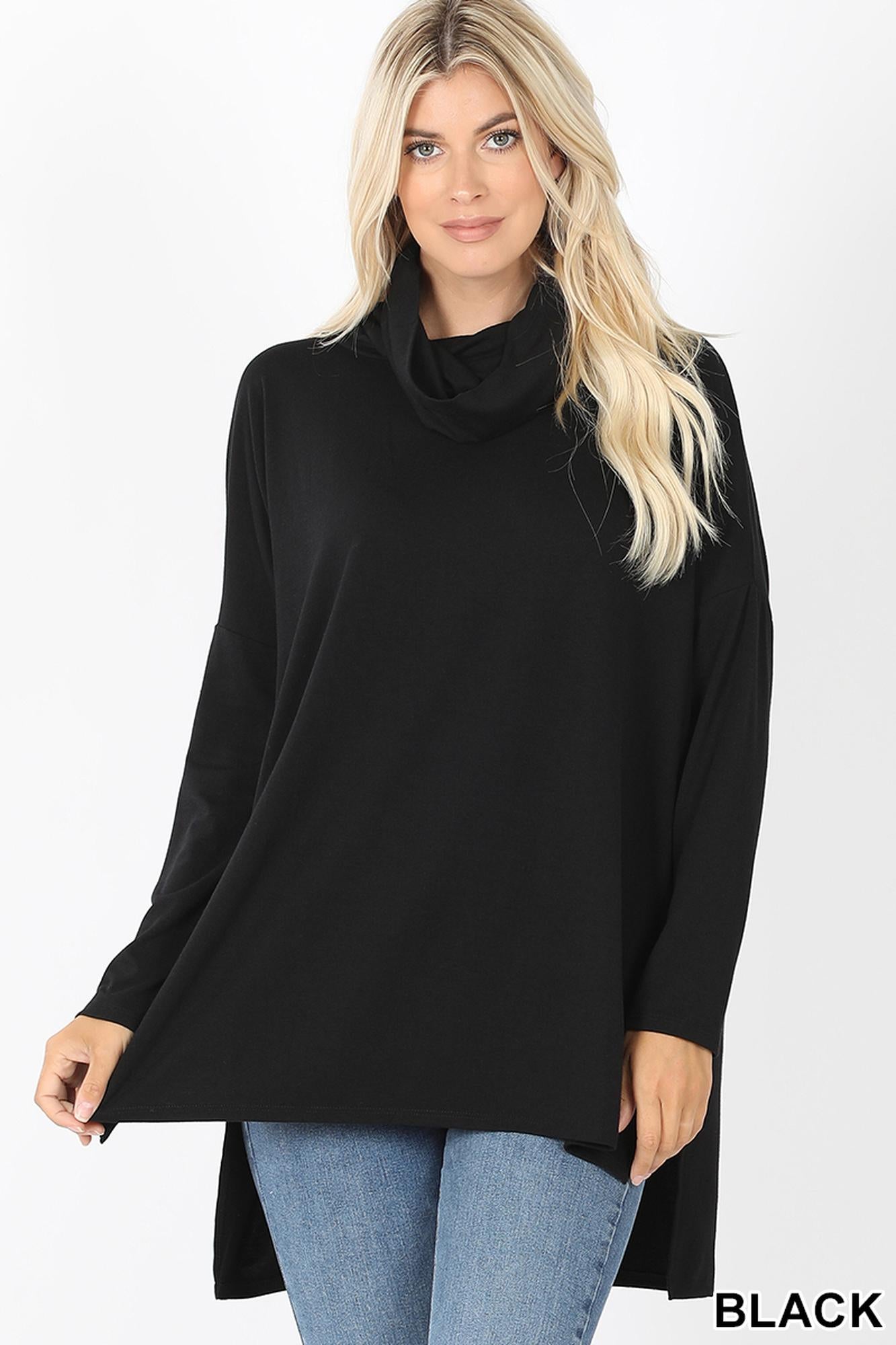 Cowl Neck Hi-Low Long-Sleeve Premium Top