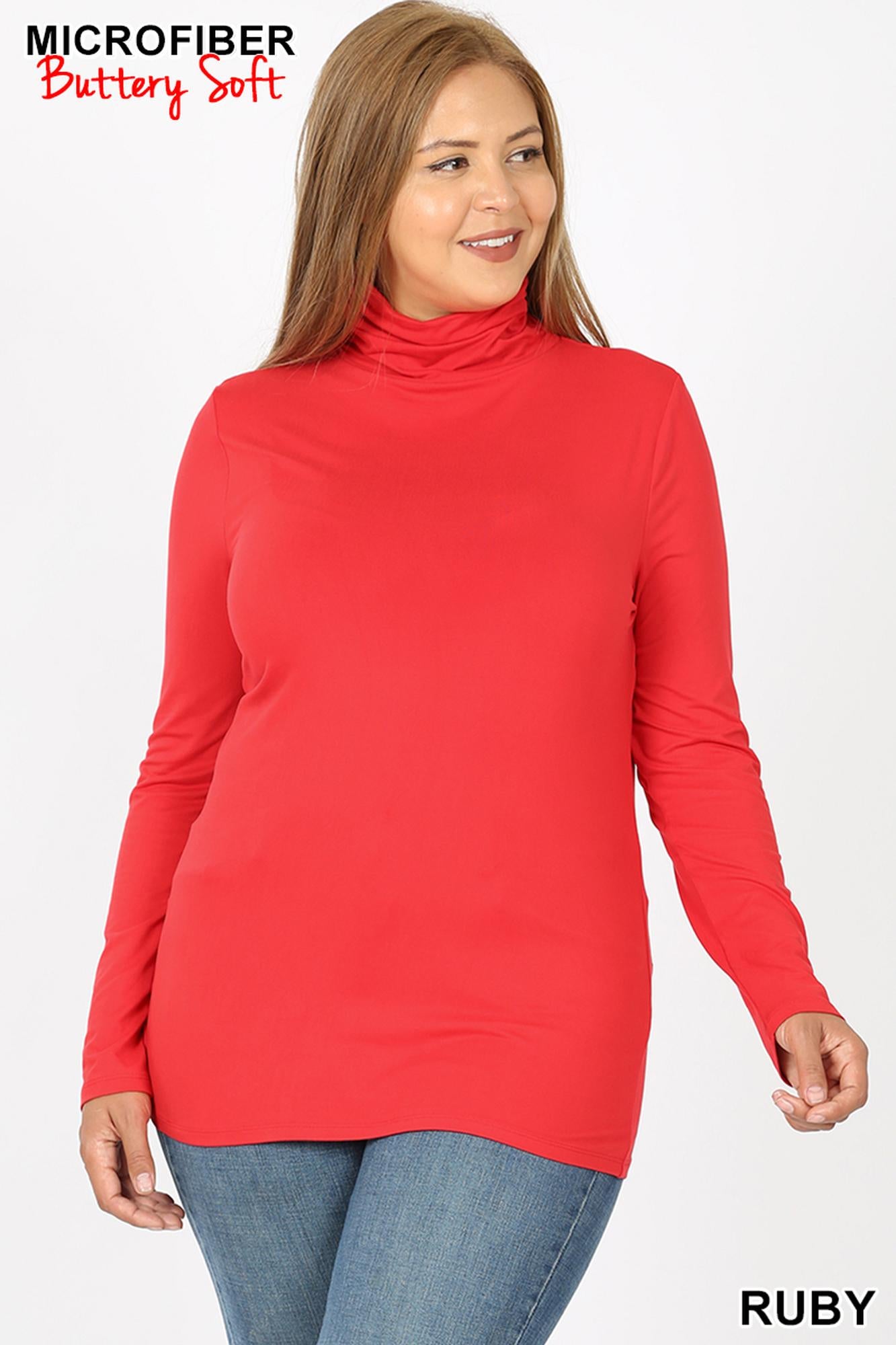 Brushed Microfiber Mock Neck Plus Size Premium Top