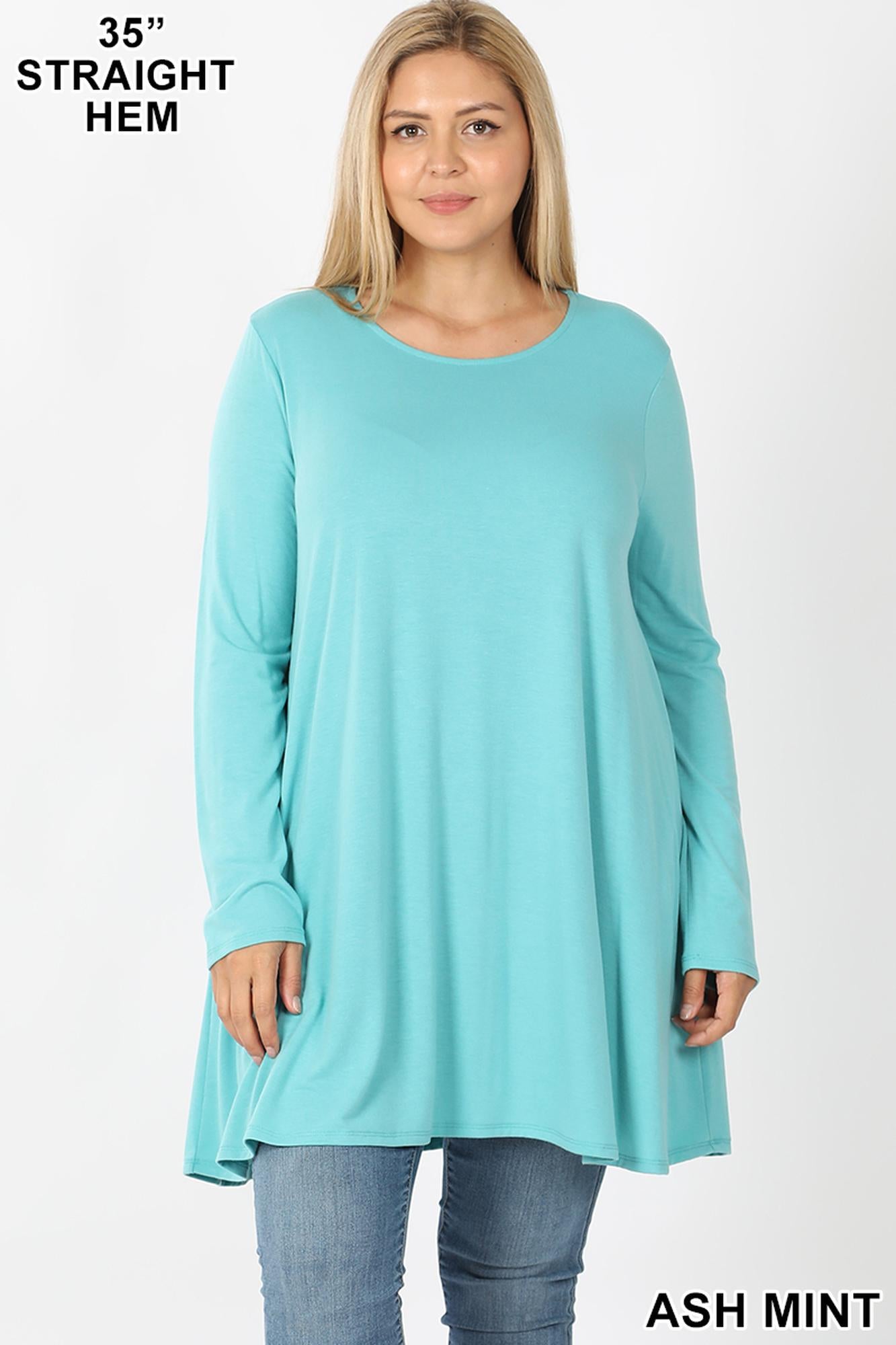 Long-Sleeve Plus Size Swing Tunic with Pockets