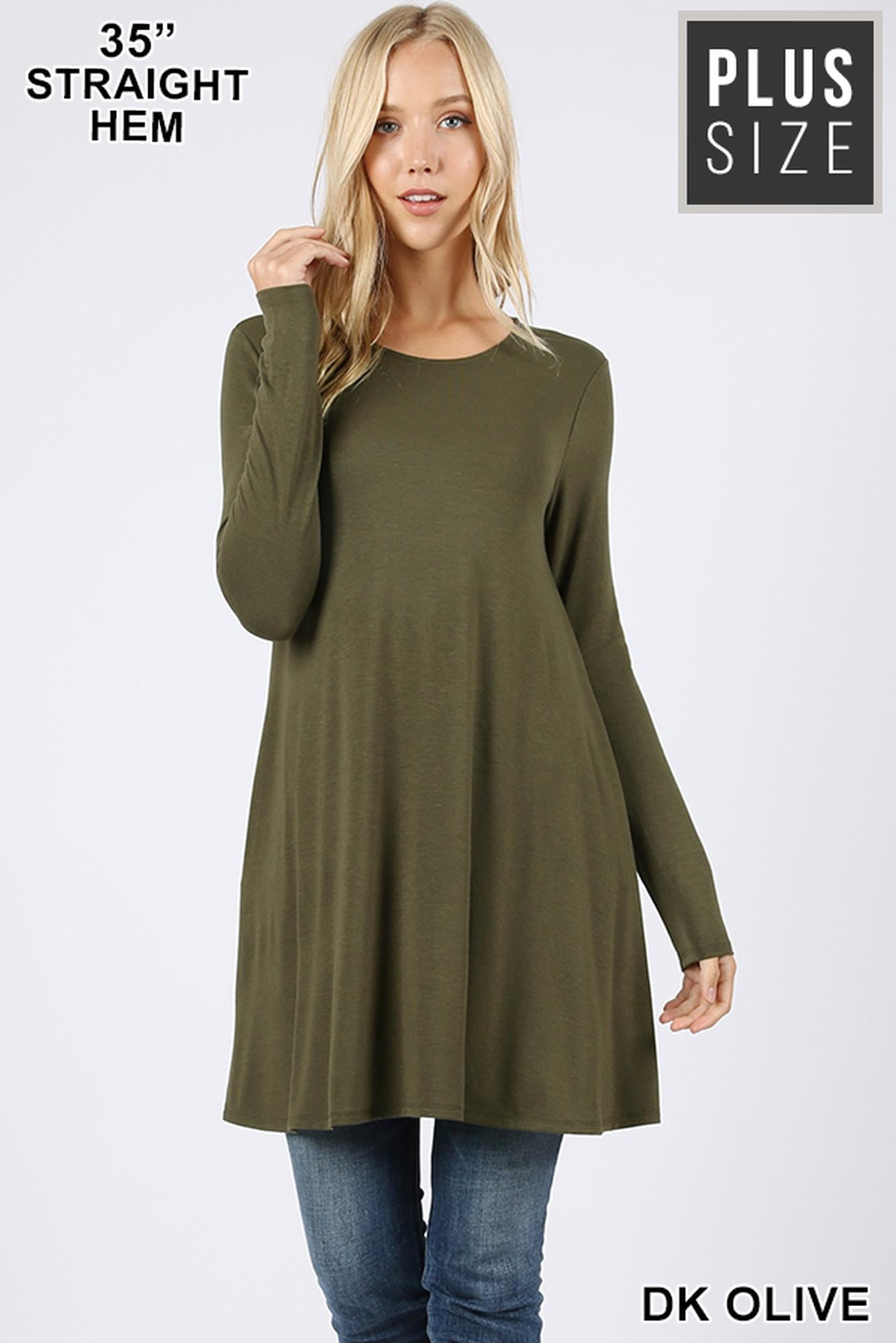 Long-Sleeve Plus Size Swing Tunic with Pockets
