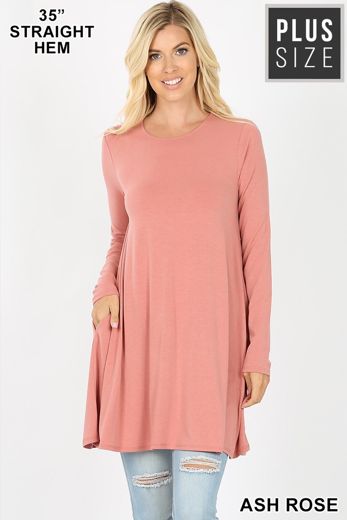 Long-Sleeve Plus Size Swing Tunic with Pockets