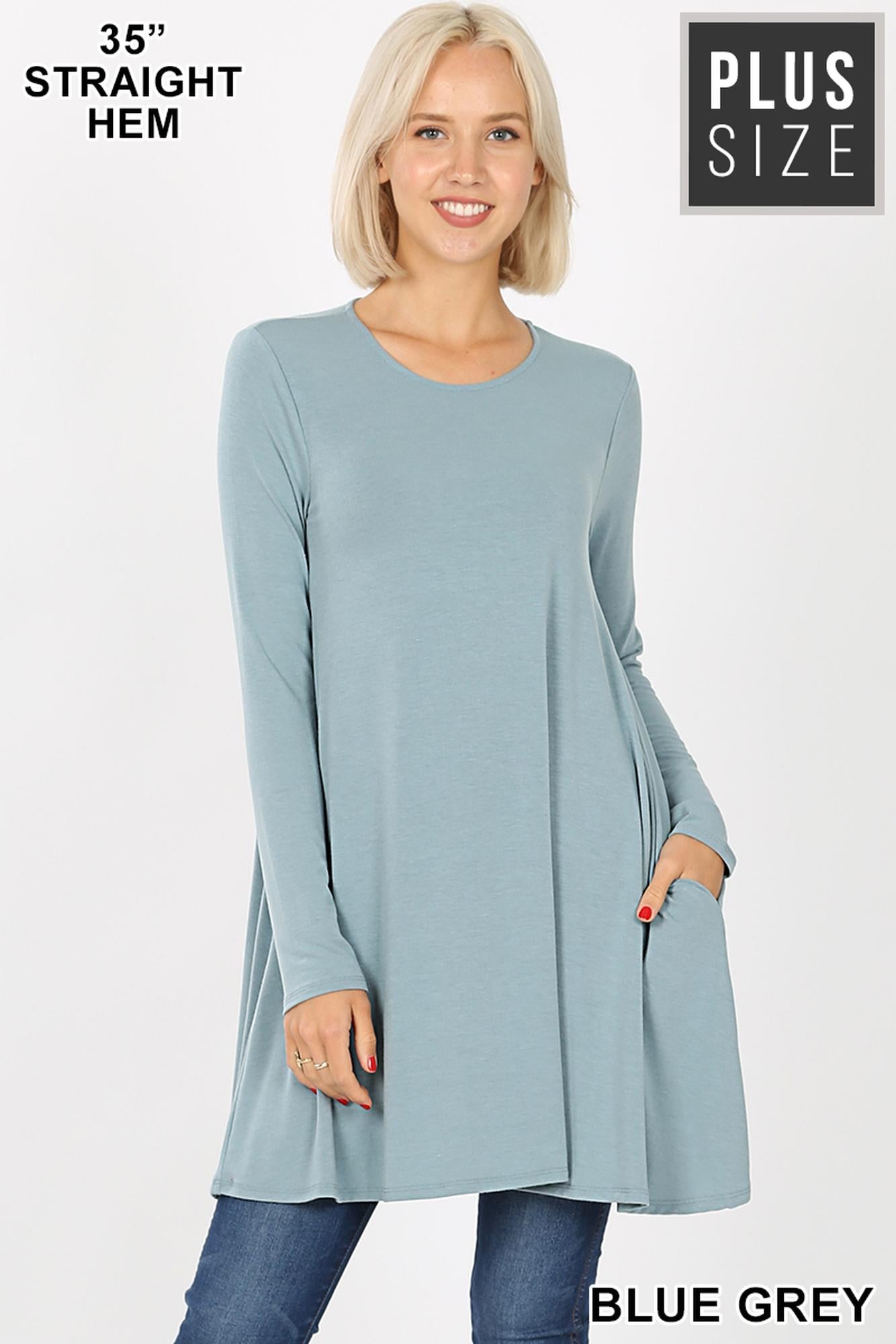 Long-Sleeve Plus Size Swing Tunic with Pockets