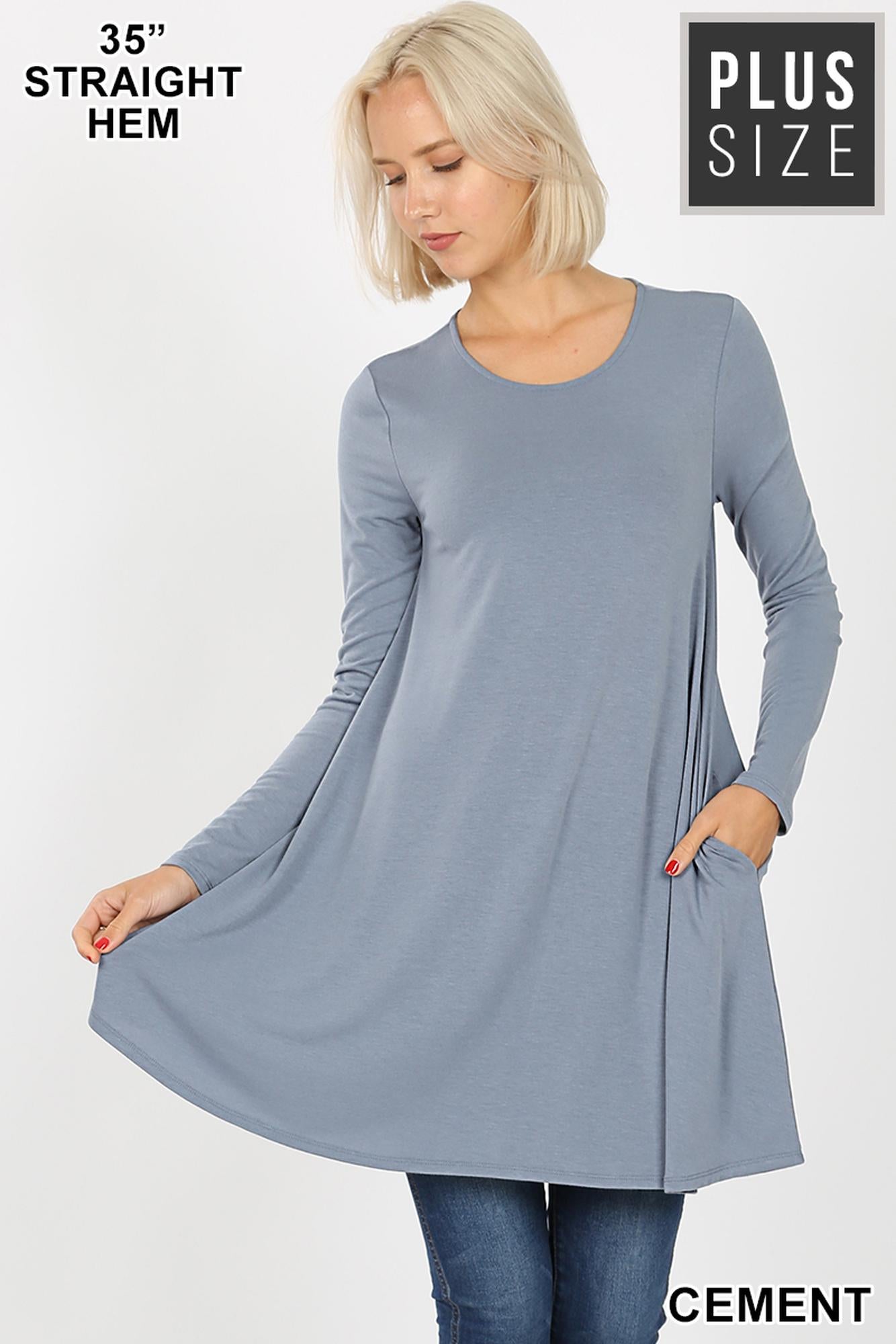 Long-Sleeve Plus Size Swing Tunic with Pockets