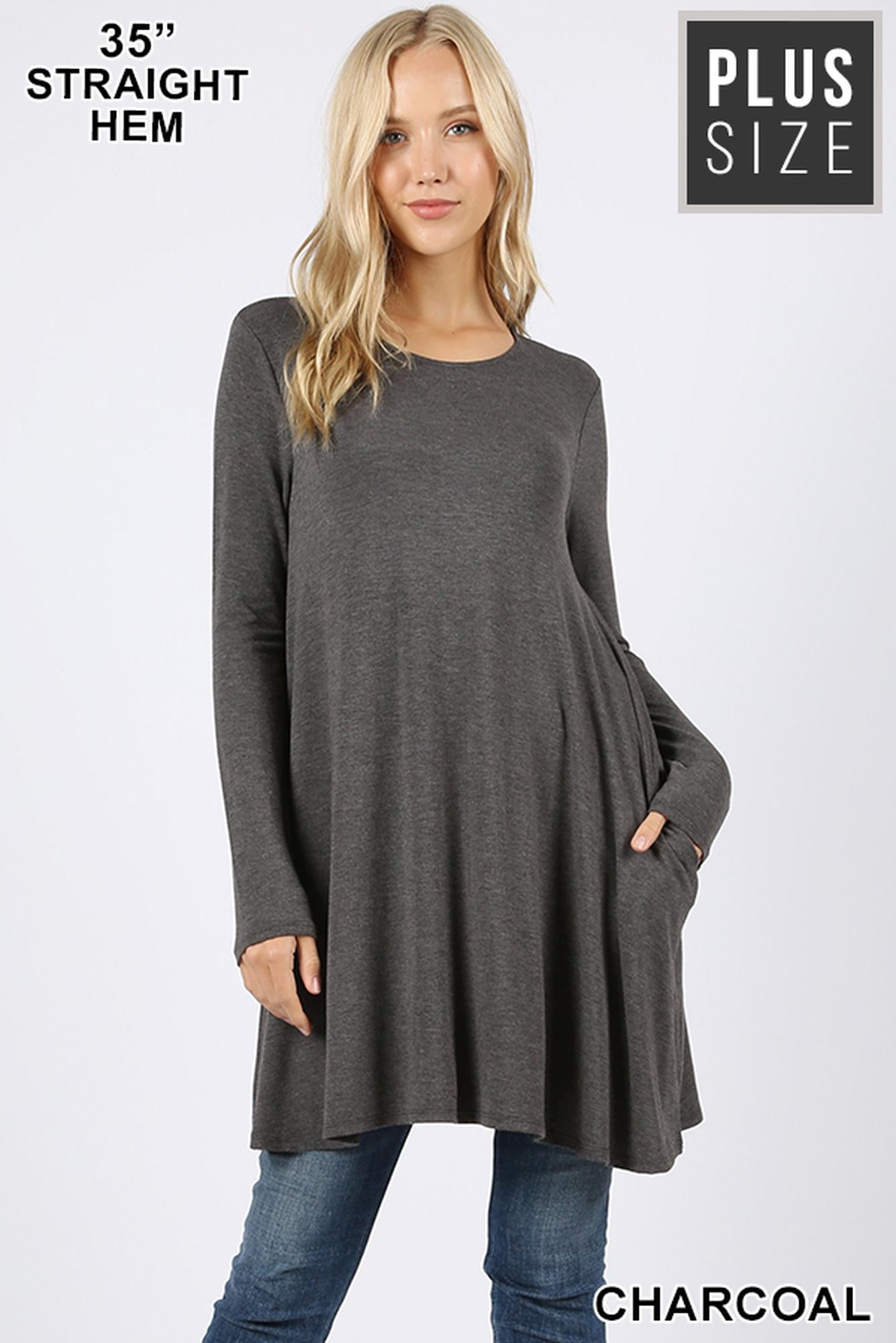 Long-Sleeve Plus Size Swing Tunic with Pockets