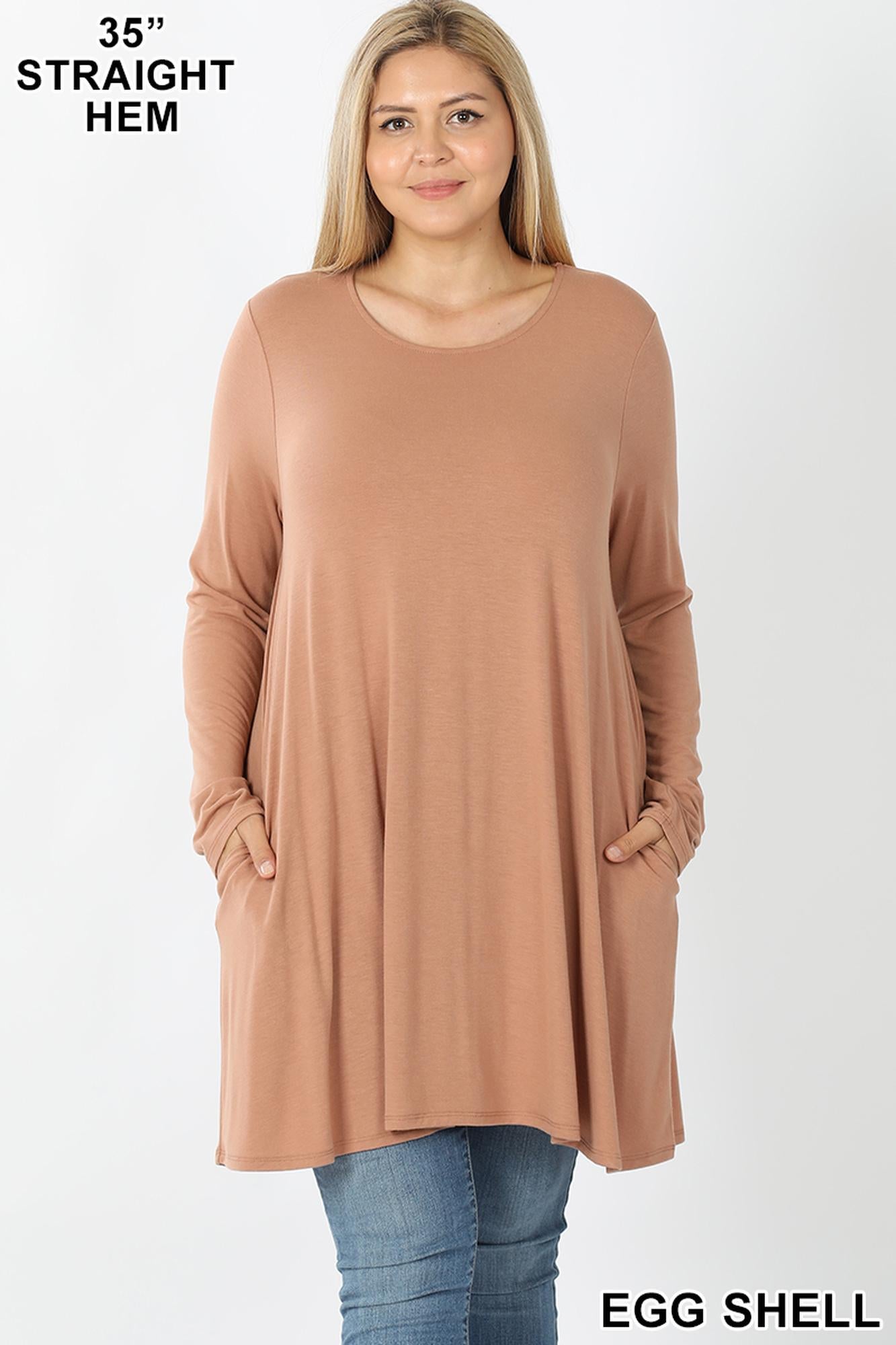 Long-Sleeve Plus Size Swing Tunic with Pockets