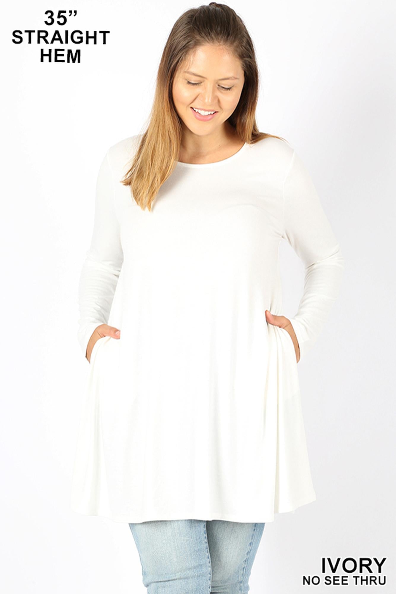 Long-Sleeve Plus Size Swing Tunic with Pockets