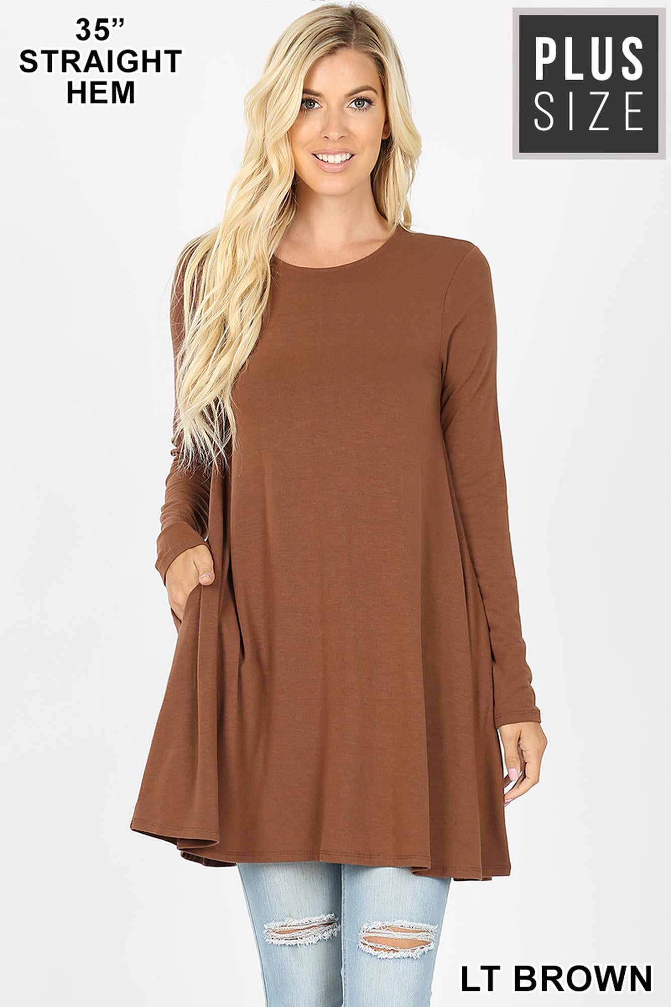 Long-Sleeve Plus Size Swing Tunic with Pockets