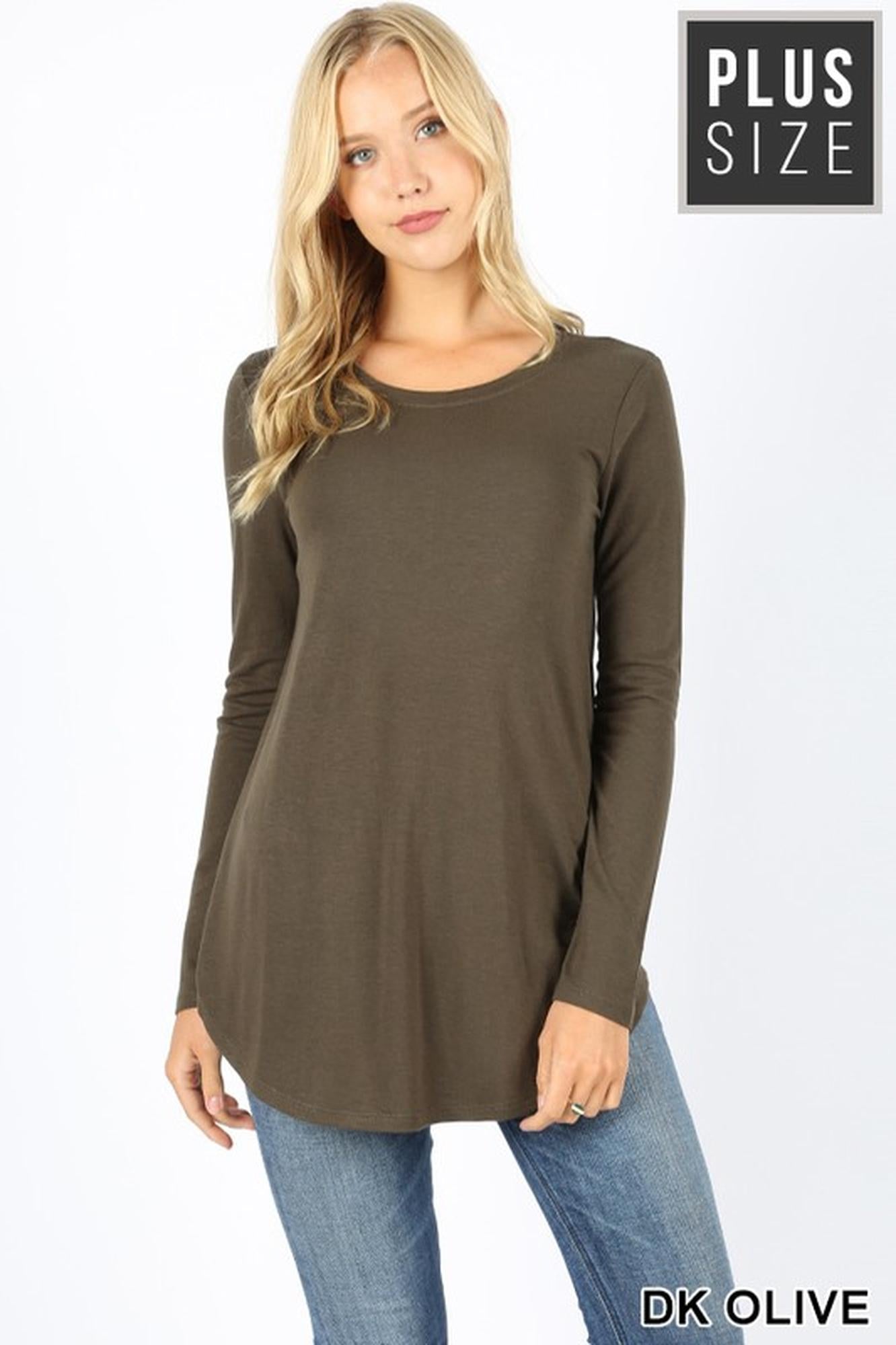 Premium Round Neck Round Hem Long-Sleeve Plus Size Premium Top