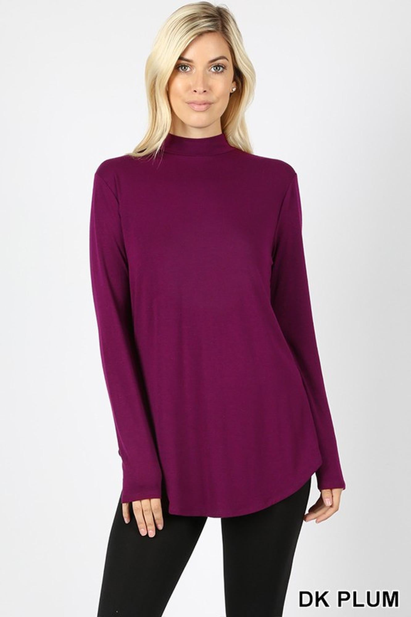 Premium Long-Sleeve Mock Neck Round Hem Premium Top