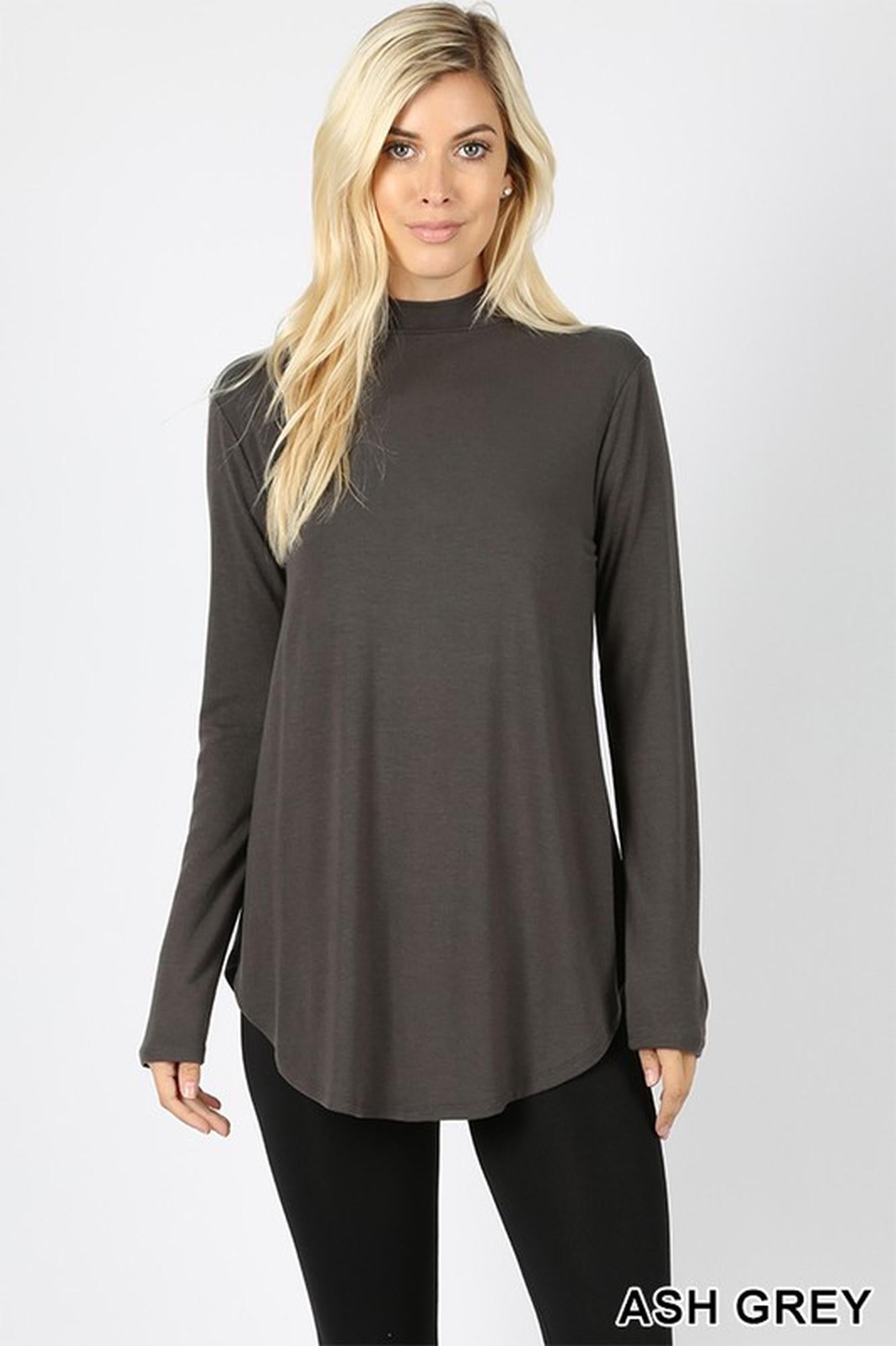 Premium Long-Sleeve Mock Neck Round Hem Plus Size Premium Top