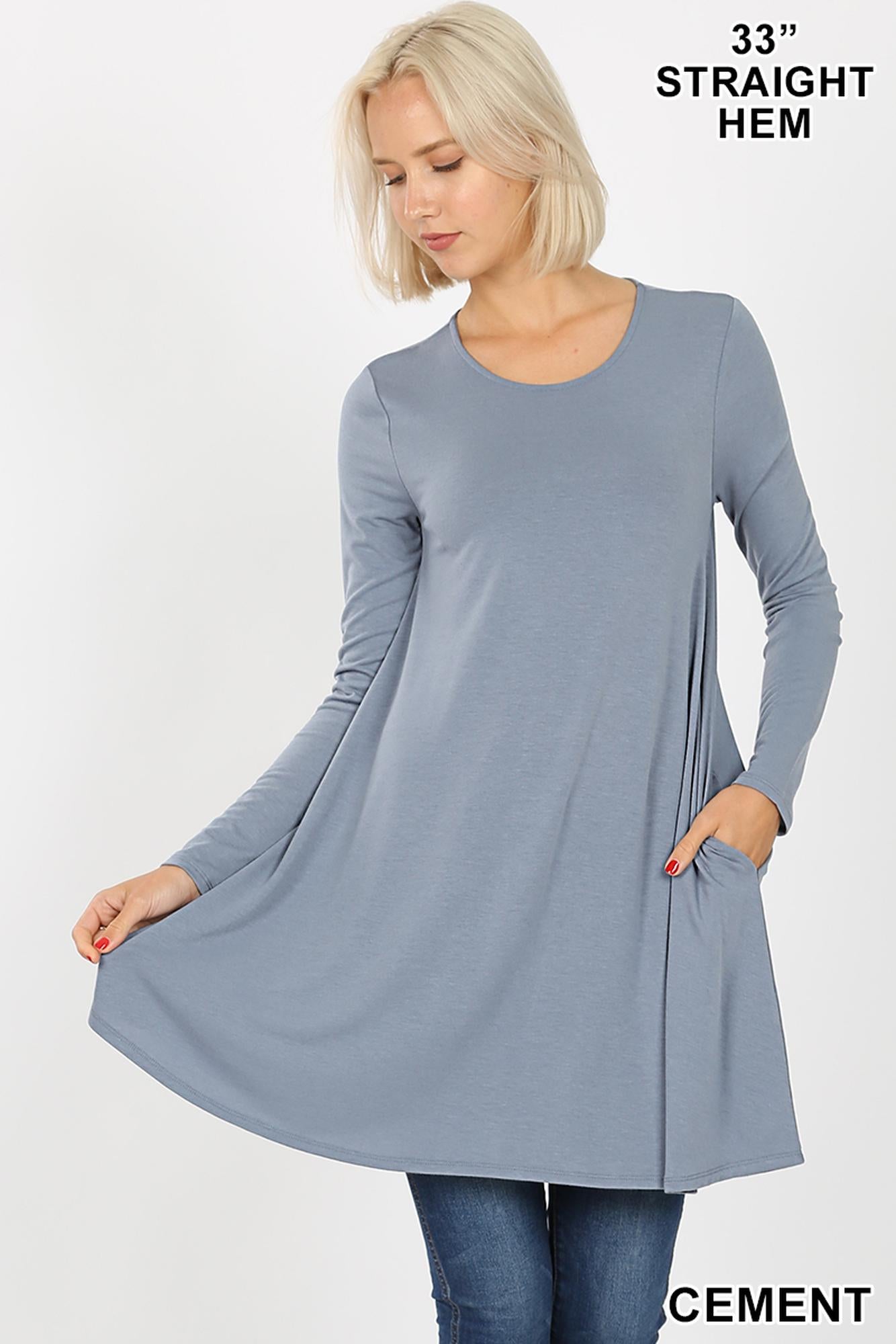Long-Sleeve Swing Tunic with Pockets