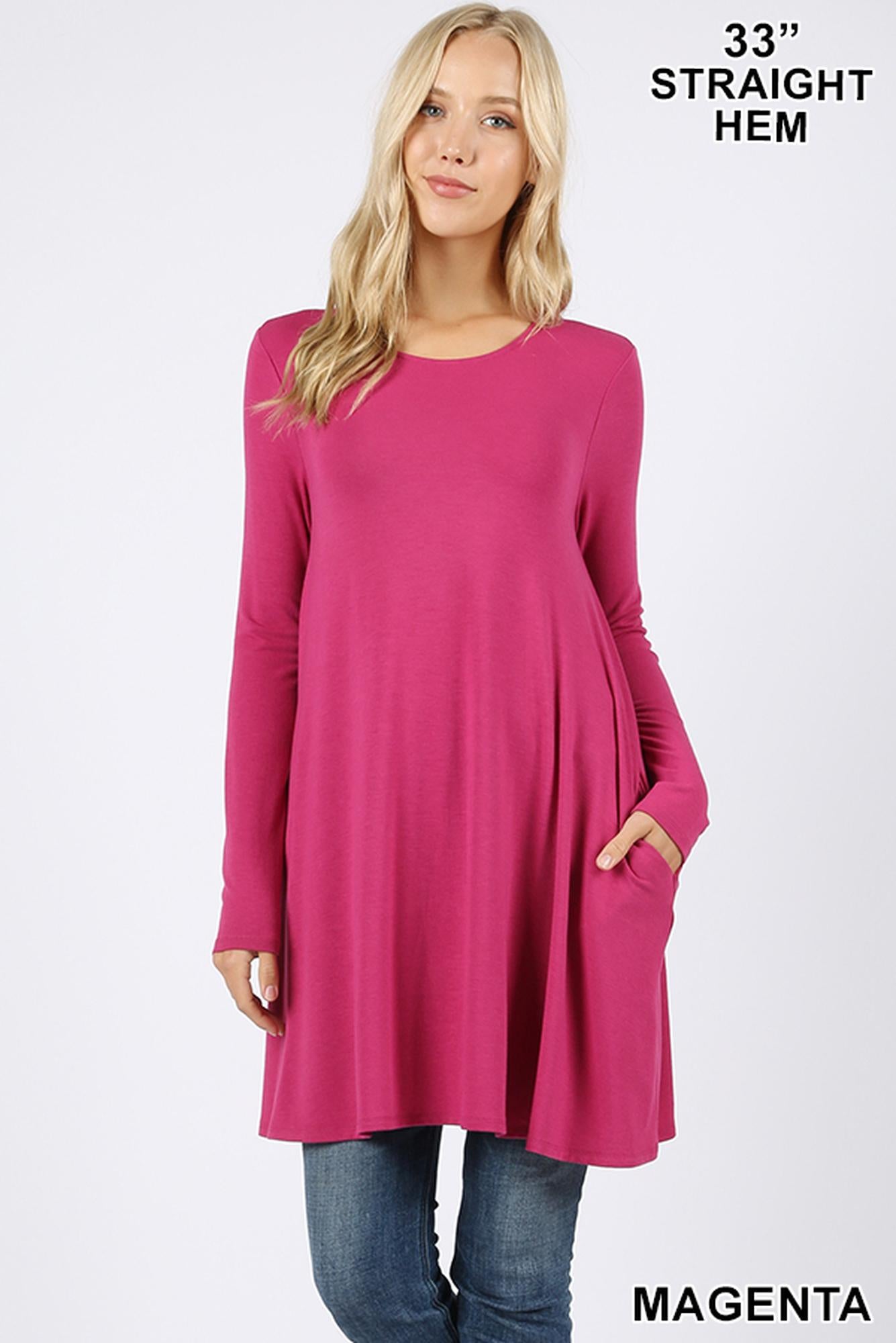 Long-Sleeve Swing Tunic with Pockets