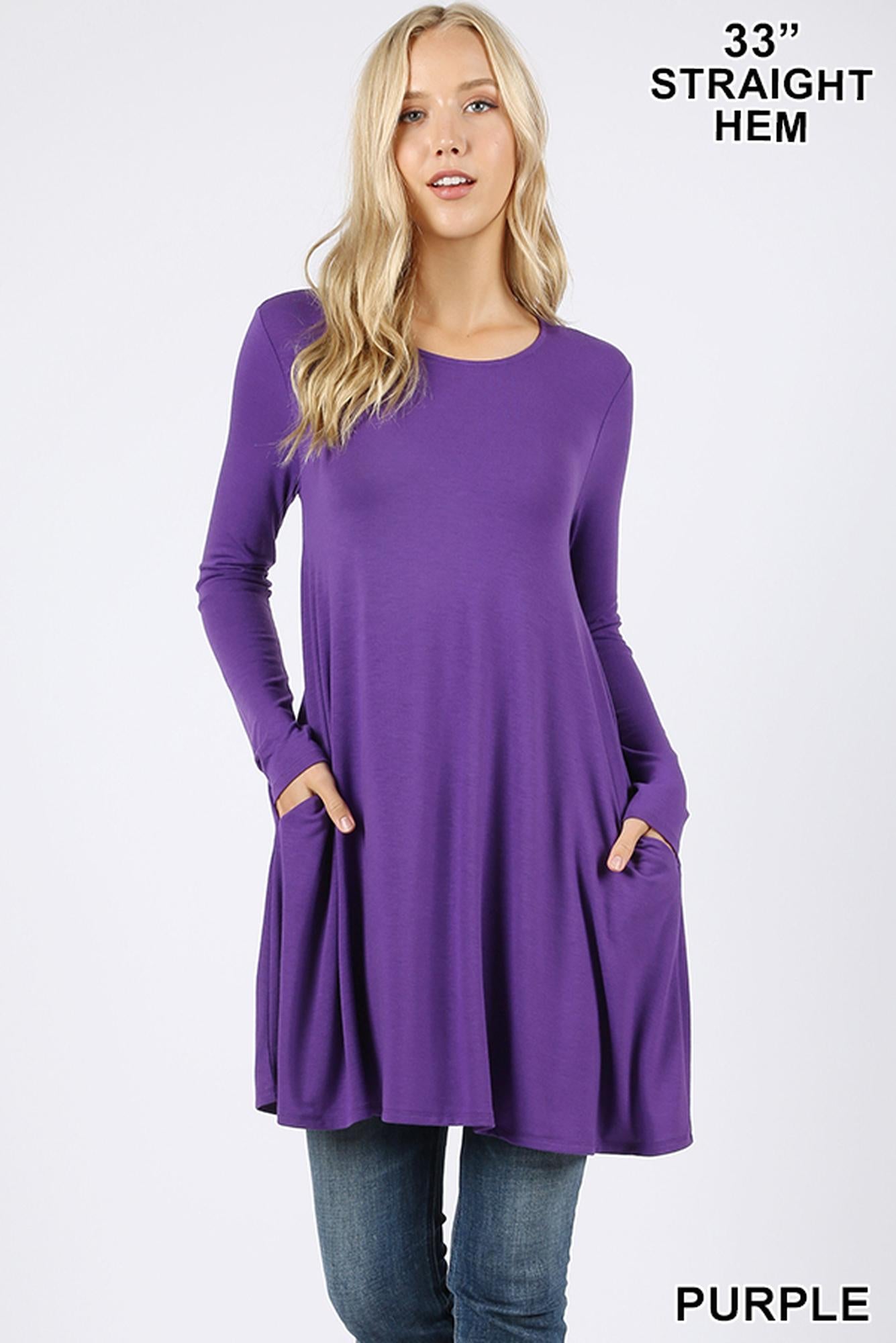 Long-Sleeve Swing Tunic with Pockets
