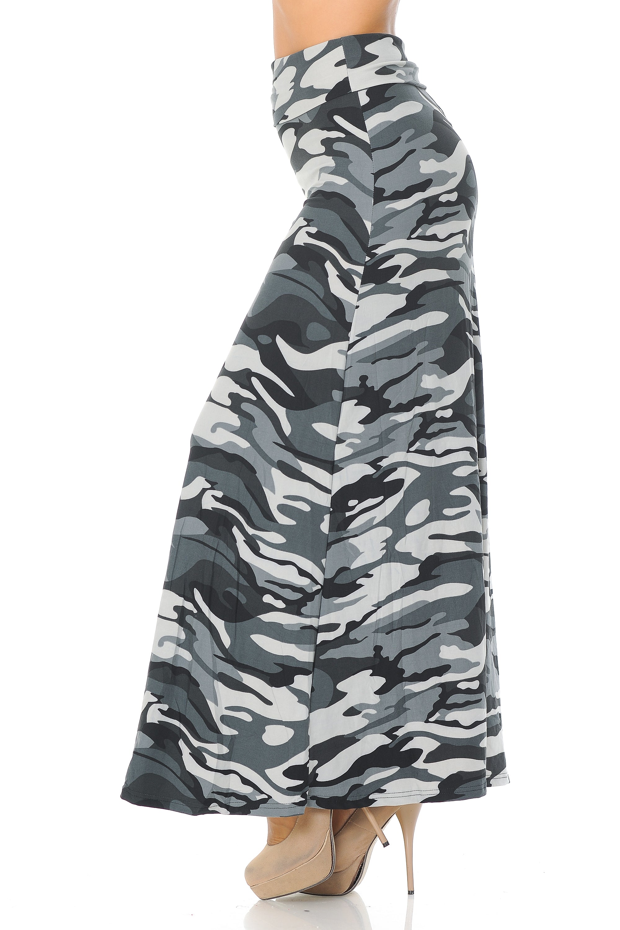 Buttery Soft Charcoal Camouflage Maxi Modern Skirt