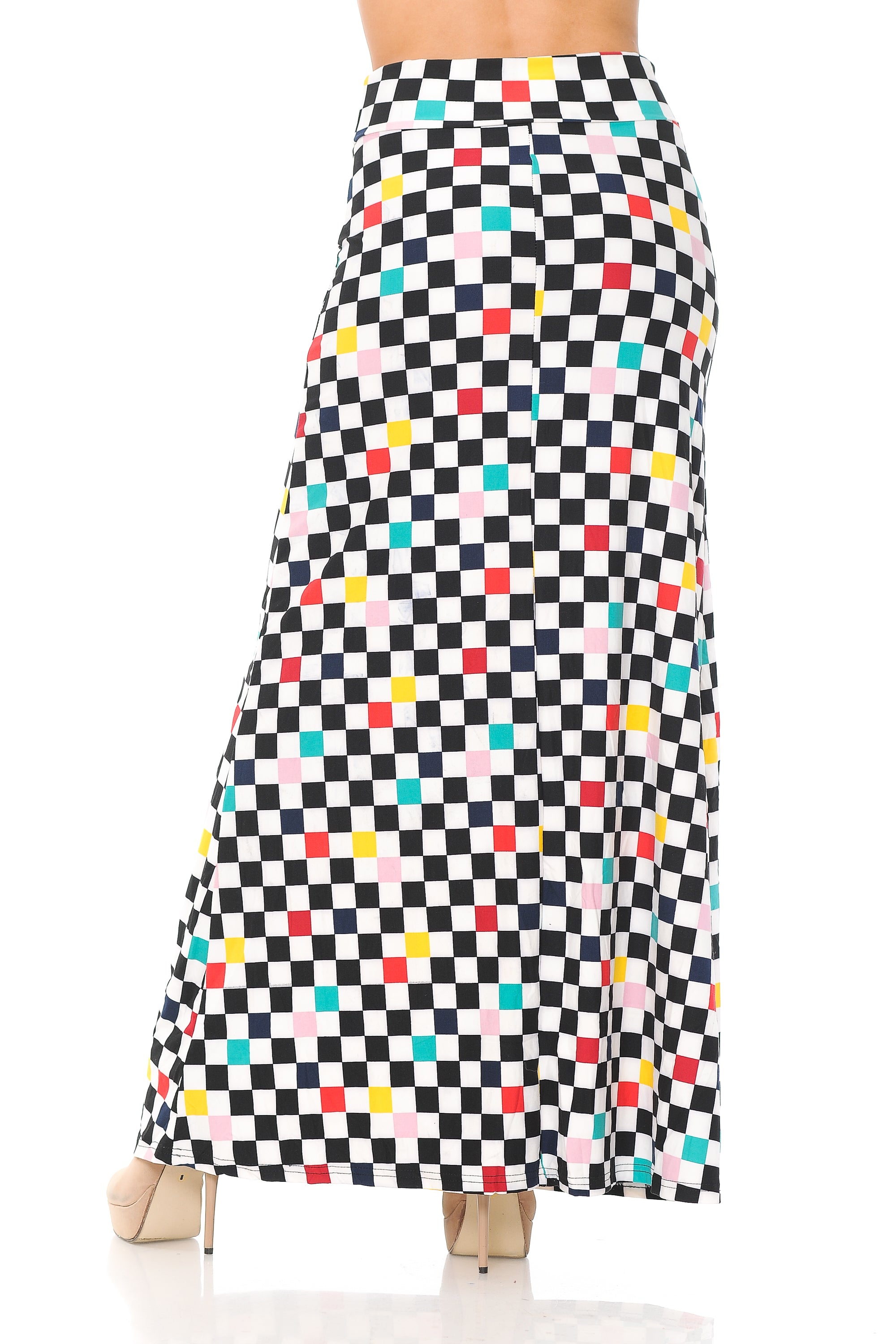 Buttery Soft Color Accent Checkered Maxi Modern Skirt