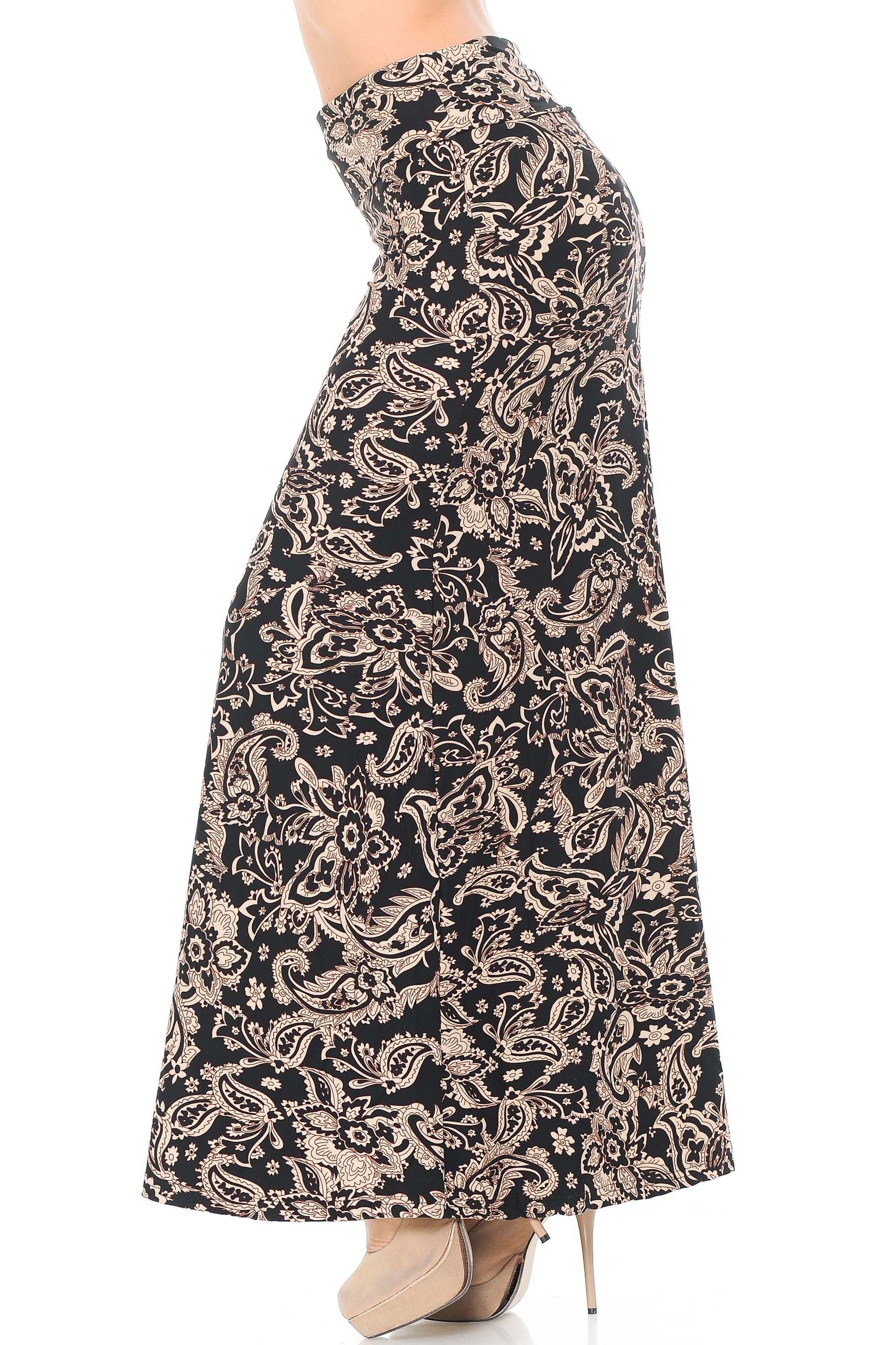 Buttery Soft Sand Pepper Paisley Plus Size Maxi Modern Skirt